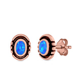 Oval Stud Earrings Lab Created Opal 925 Sterling Silver (8.5mm)