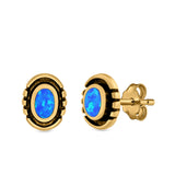 Oval Stud Earrings Lab Created Opal 925 Sterling Silver (8.5mm)