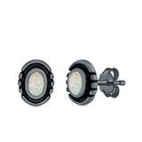 Oval Stud Earrings Lab Created Opal 925 Sterling Silver (8.5mm)