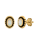 Oval Stud Earrings Lab Created Opal 925 Sterling Silver (8.5mm)