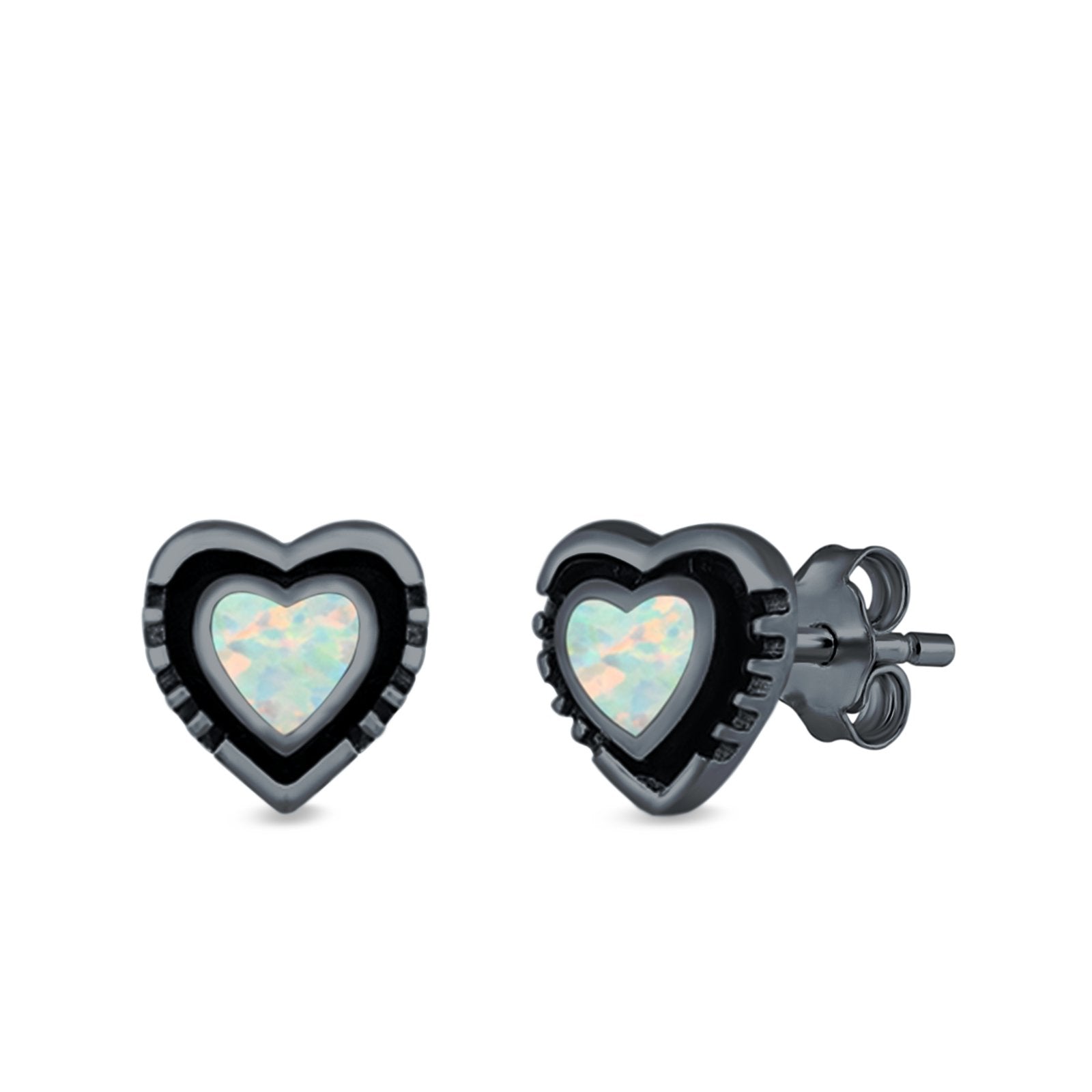 Heart Stud Earrings Lab Created Opal 925 Sterling Silver (7mm)