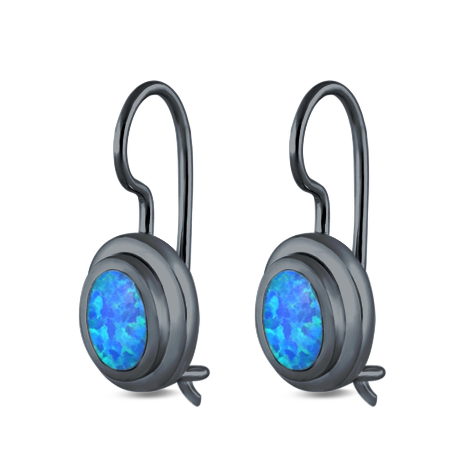 Oval Lever Back Earrings Lab Created Opal 925 Sterling Silver (13mm)