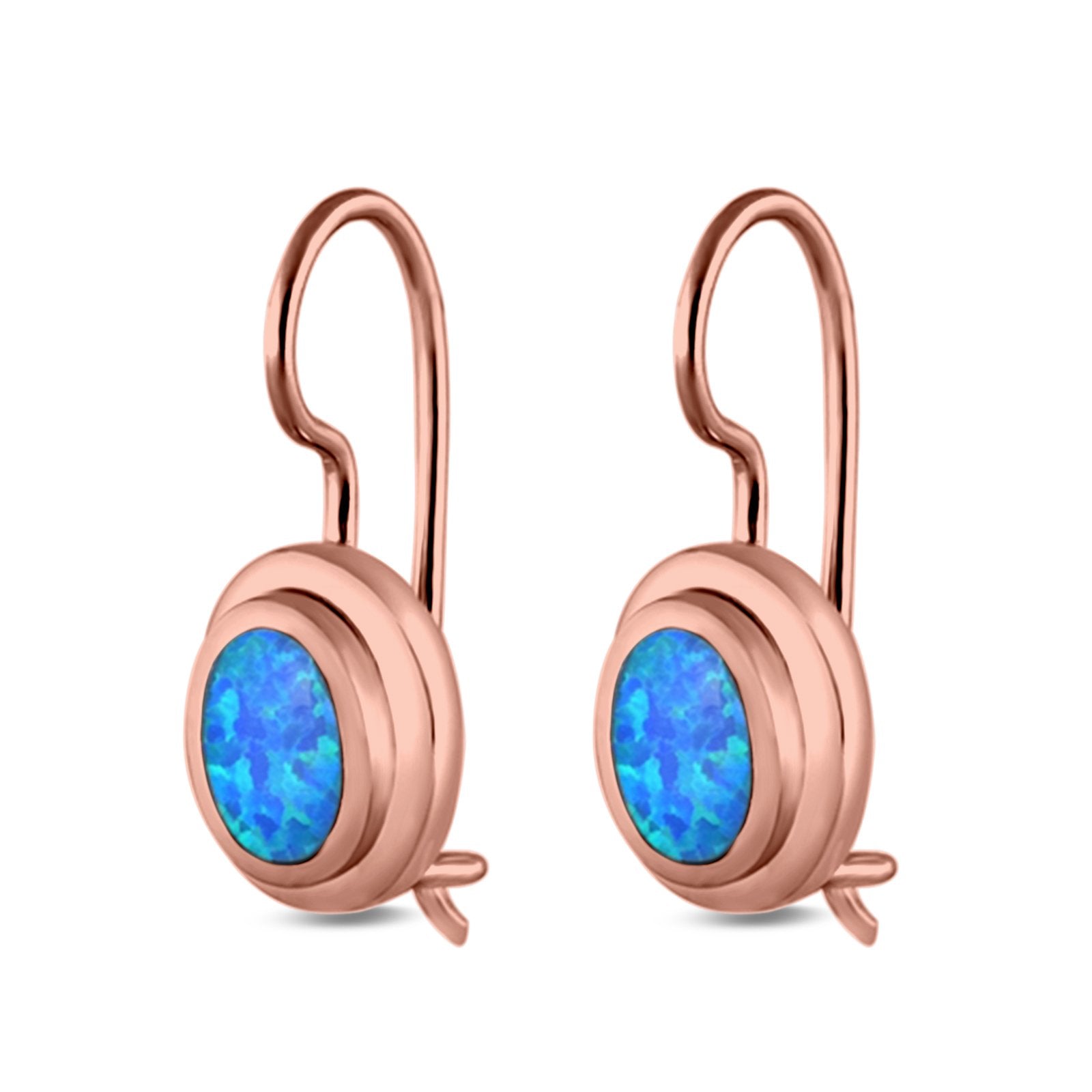 Oval Lever Back Earrings Lab Created Opal 925 Sterling Silver (13mm)