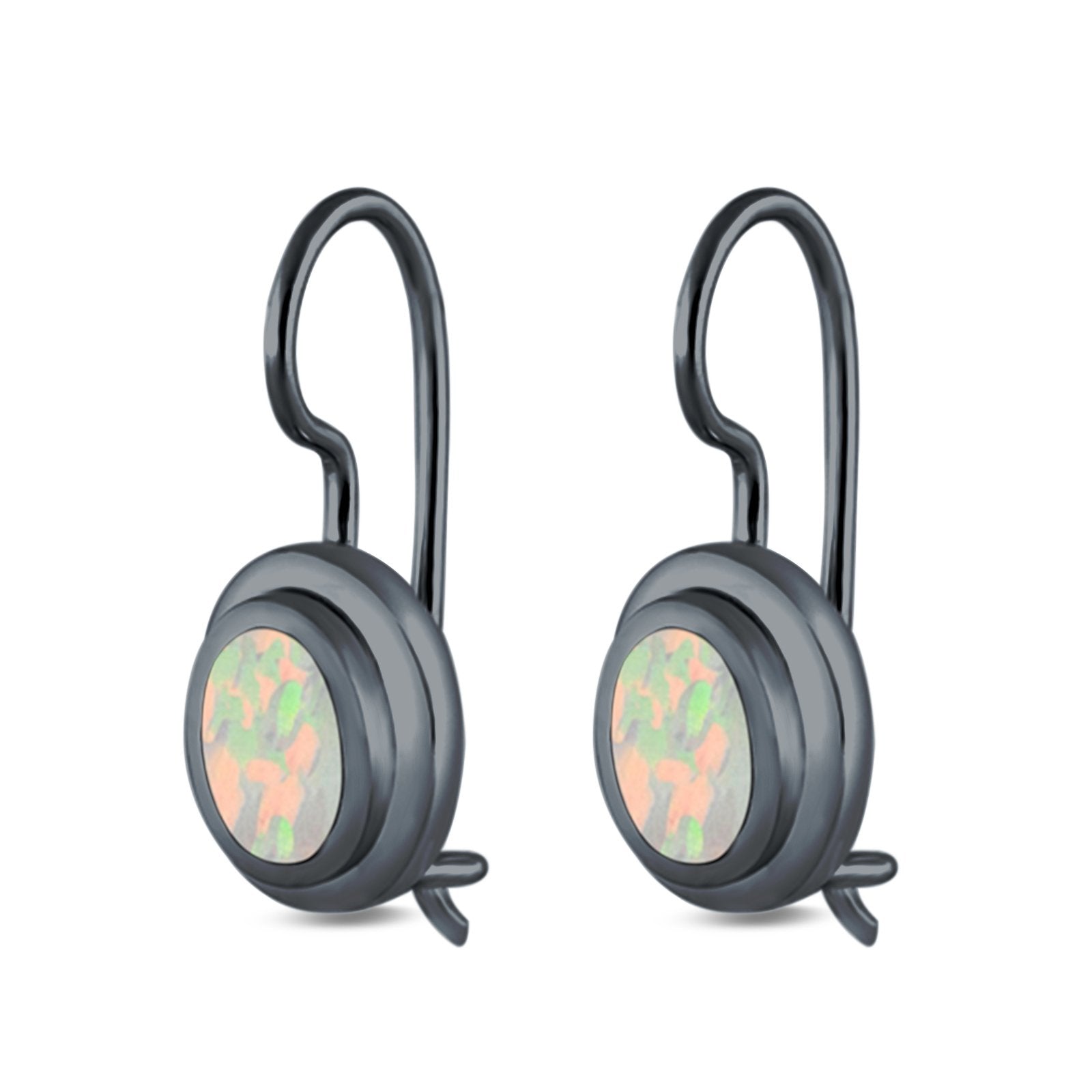 Oval Lever Back Earrings Lab Created Opal 925 Sterling Silver (13mm)