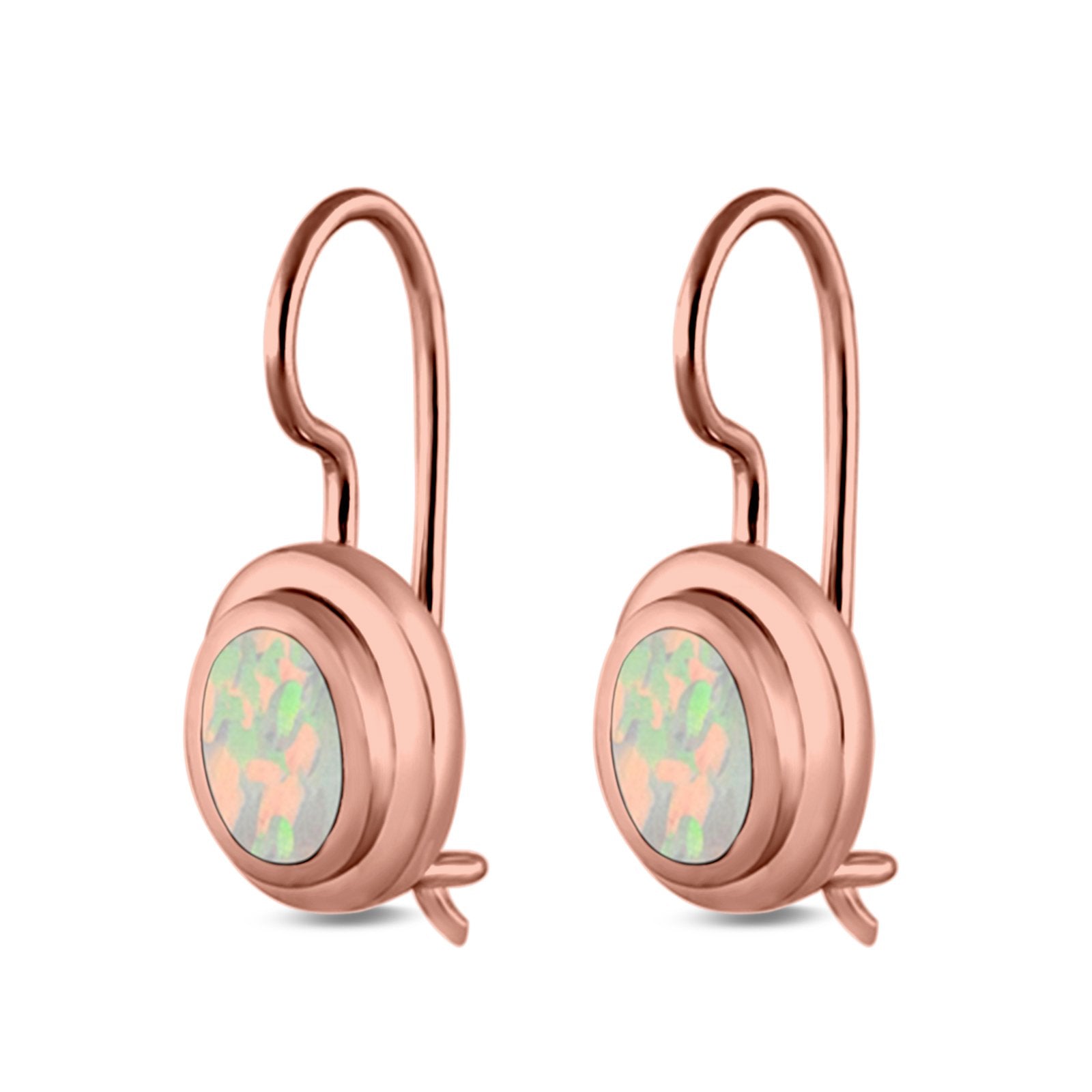 Oval Lever Back Earrings Lab Created Opal 925 Sterling Silver (13mm)