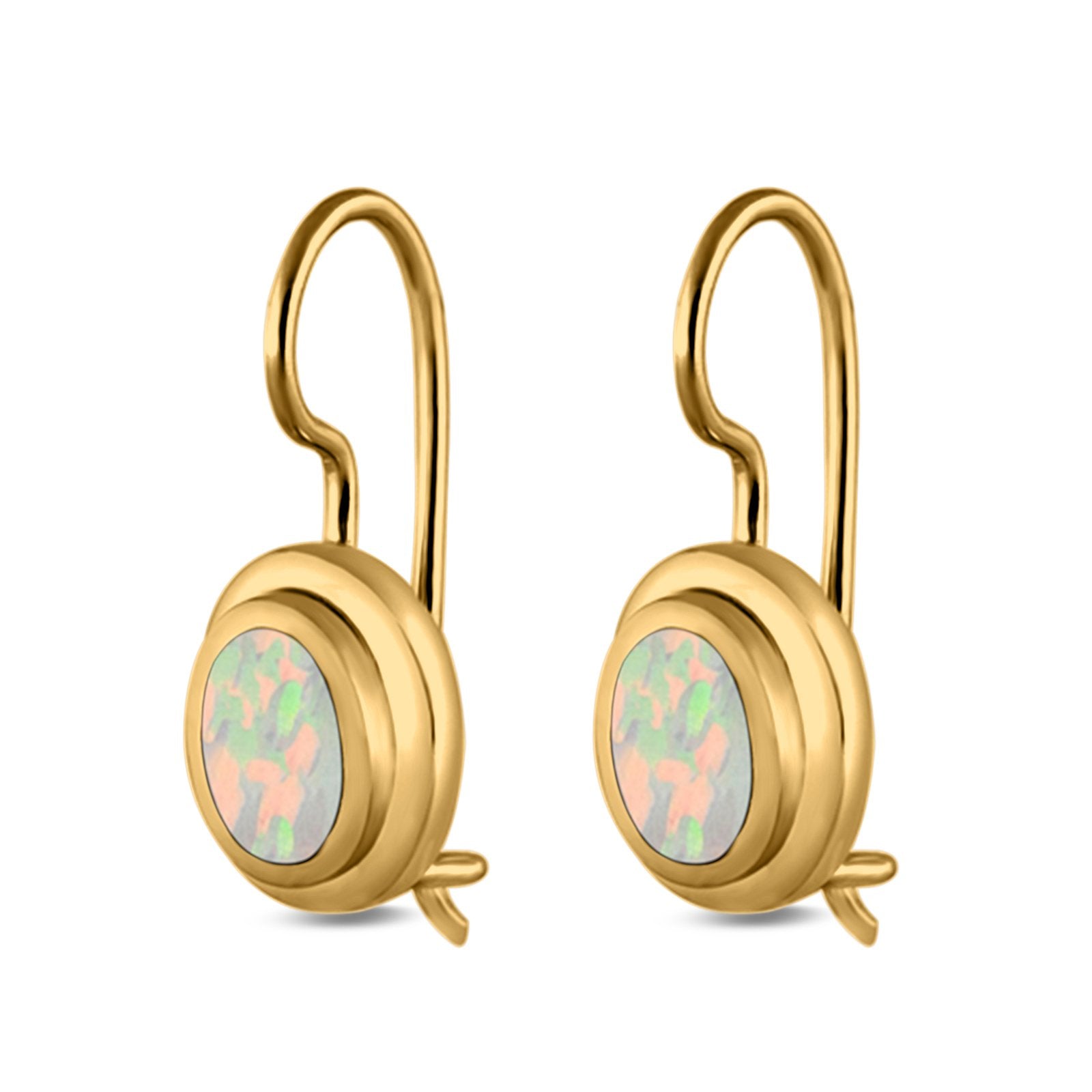 Oval Lever Back Earrings Lab Created Opal 925 Sterling Silver (13mm)