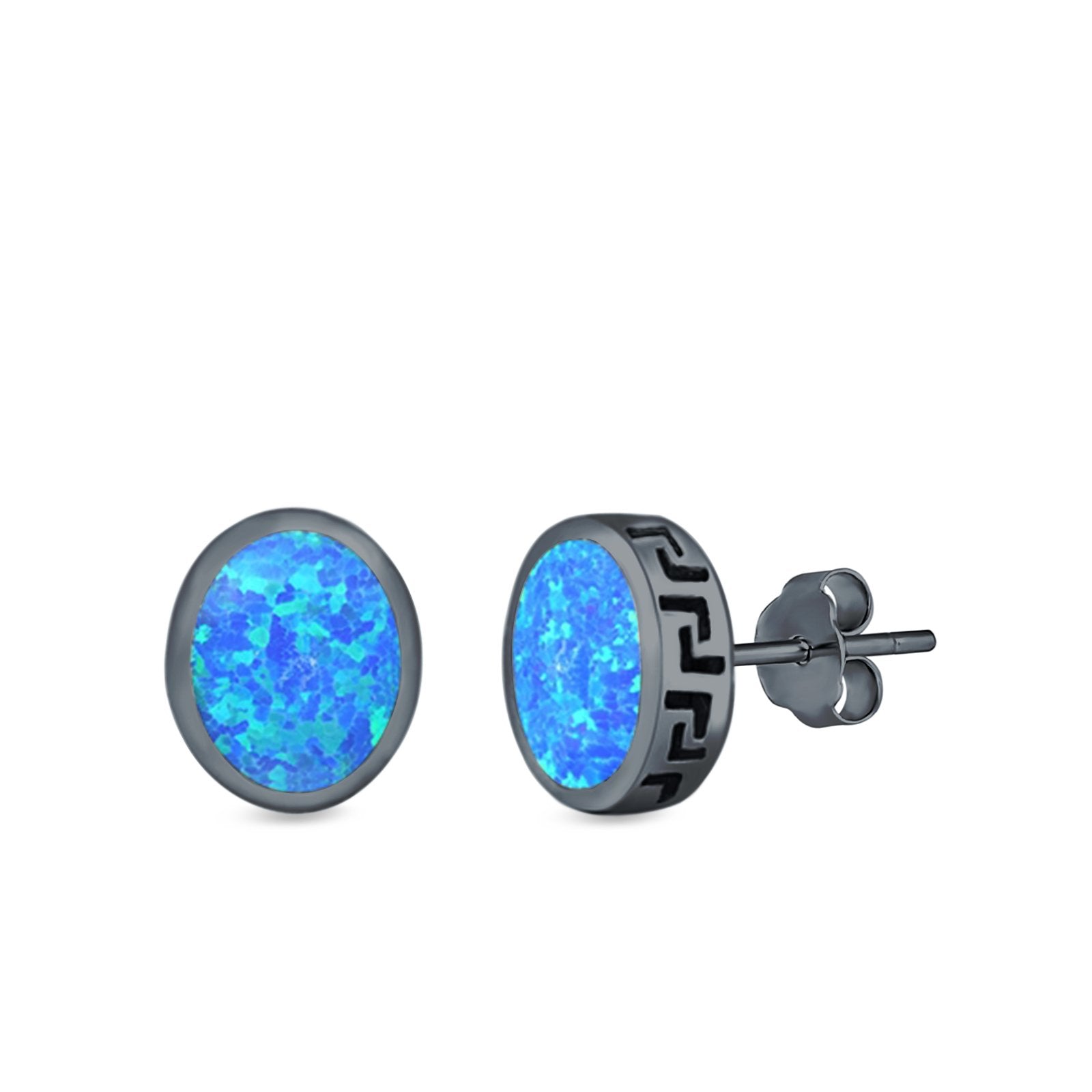 Oval Stud Earrings Lab Created Opal 925 Sterling Silver (11mm)