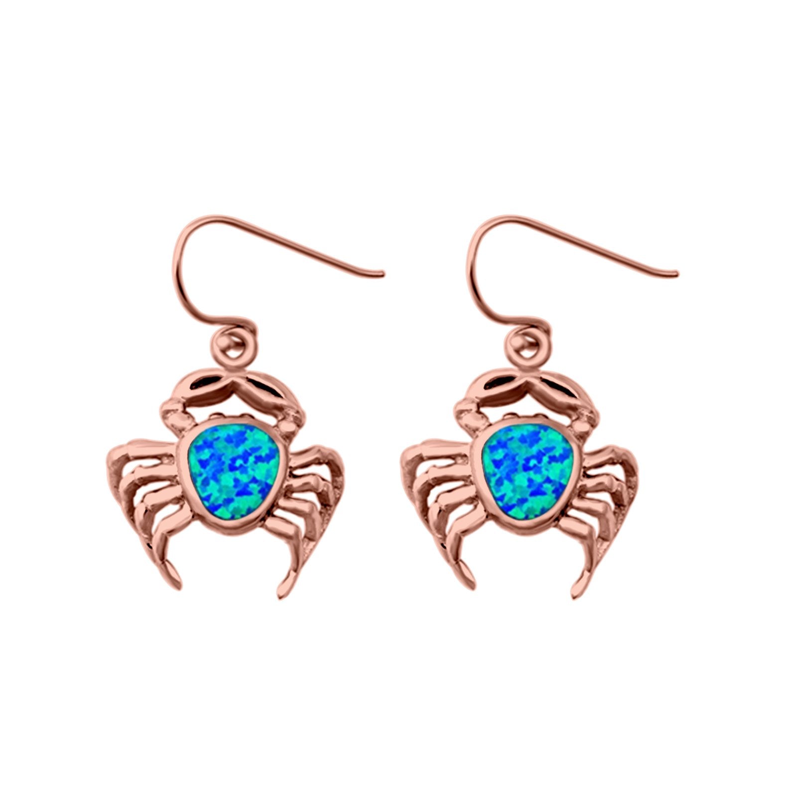 Crab Drop Dangle Earrings Round Lab Created Opal 925 Sterling Silver (20mm)
