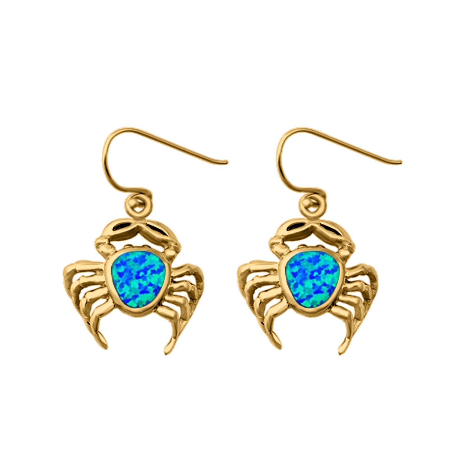 Crab Drop Dangle Earrings Round Lab Created Opal 925 Sterling Silver (20mm)