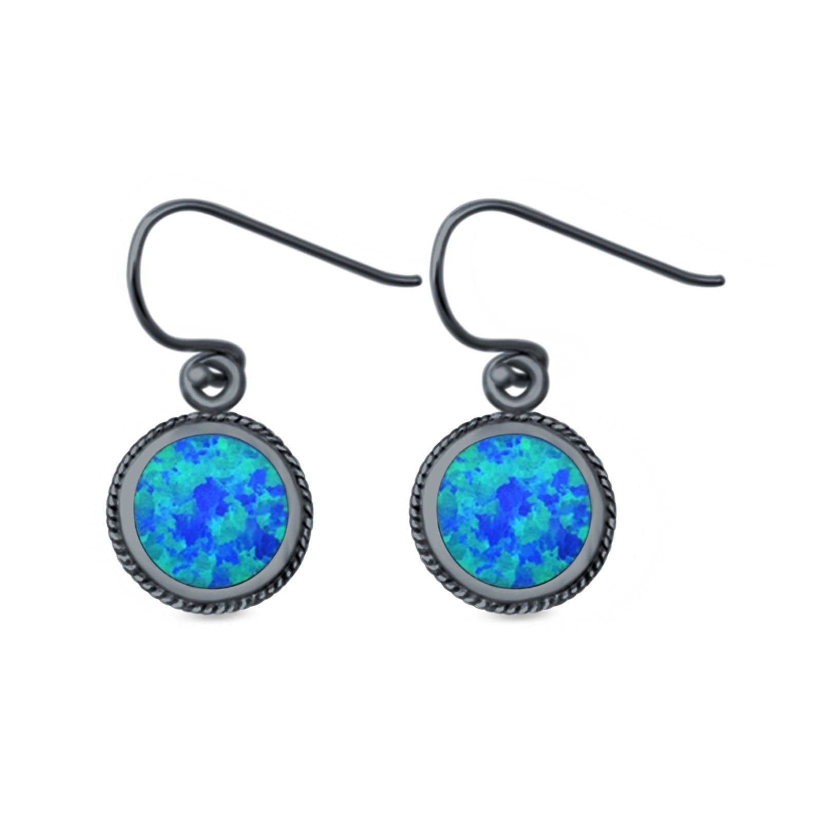Drop Dangle Earrings Round Lab Created Opal 925 Sterling Silver (12mm)