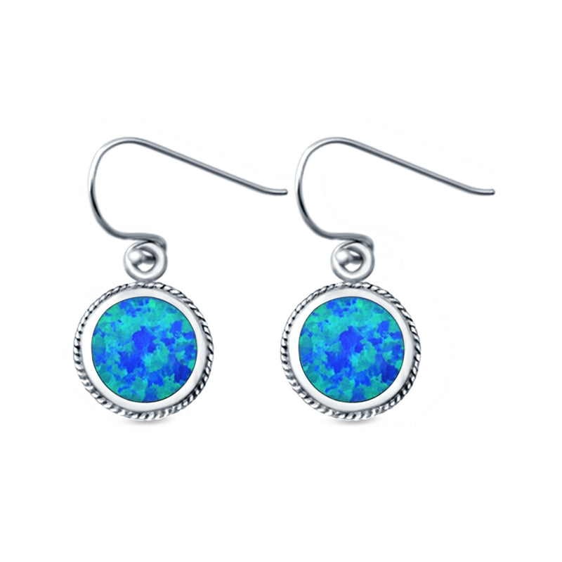 Drop Dangle Earrings Round Lab Created Opal 925 Sterling Silver (12mm)