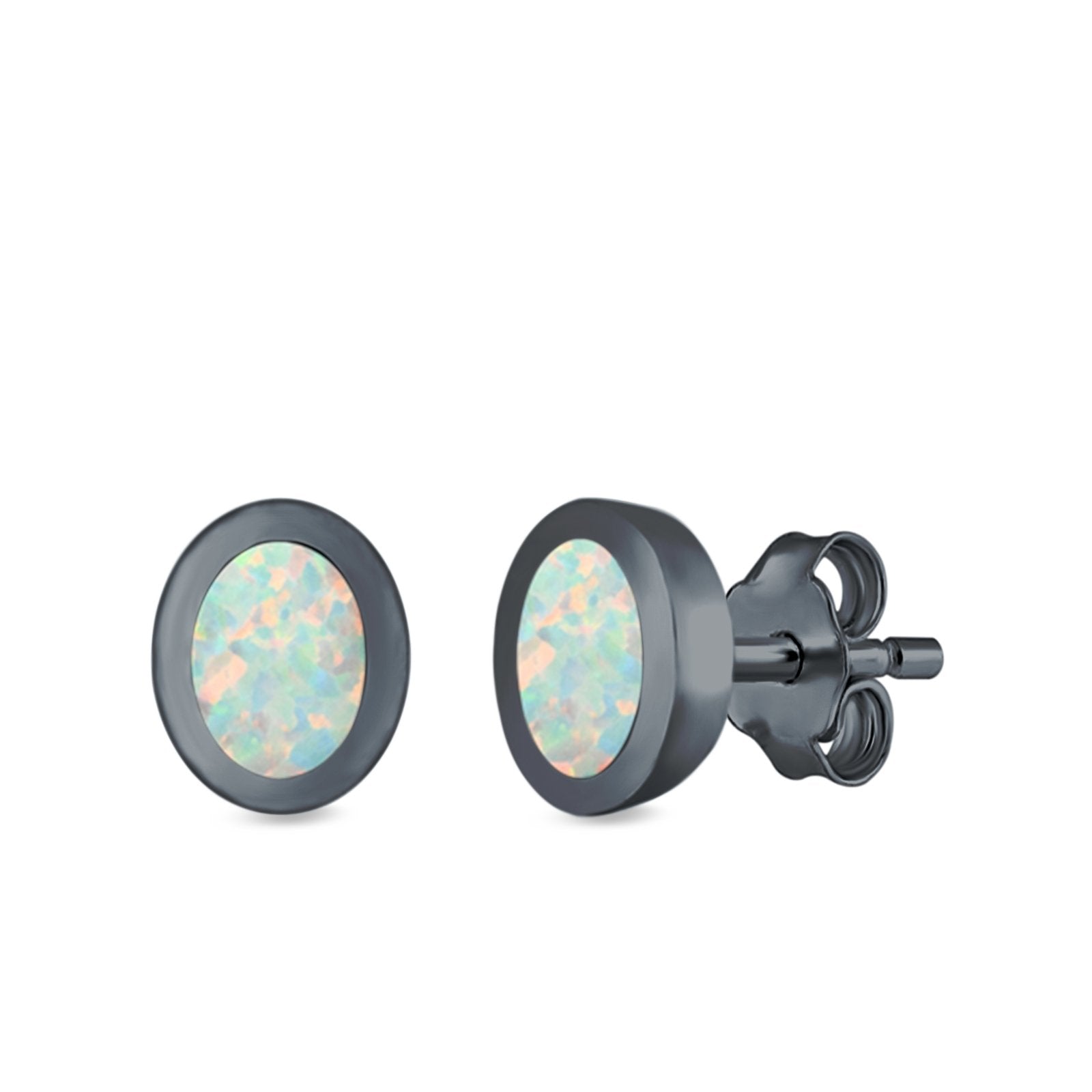 Oval Stud Earrings Lab Created Opal 925 Sterling Silver (6mm)
