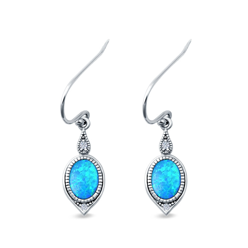 Drop Dangle Earrings Lab Created Opal 925 Sterling Silver (16mm)
