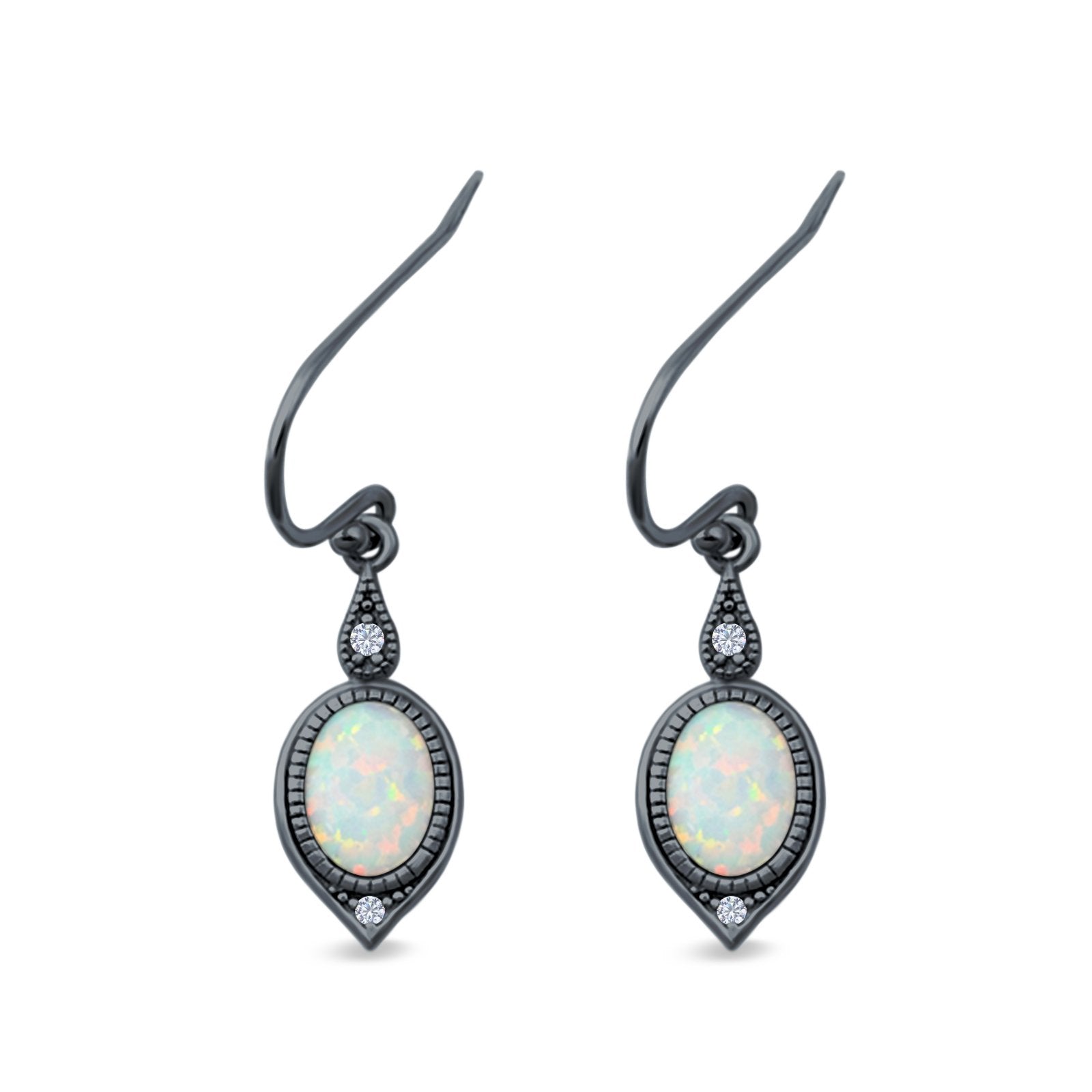 Drop Dangle Earrings Lab Created Opal 925 Sterling Silver (16mm)