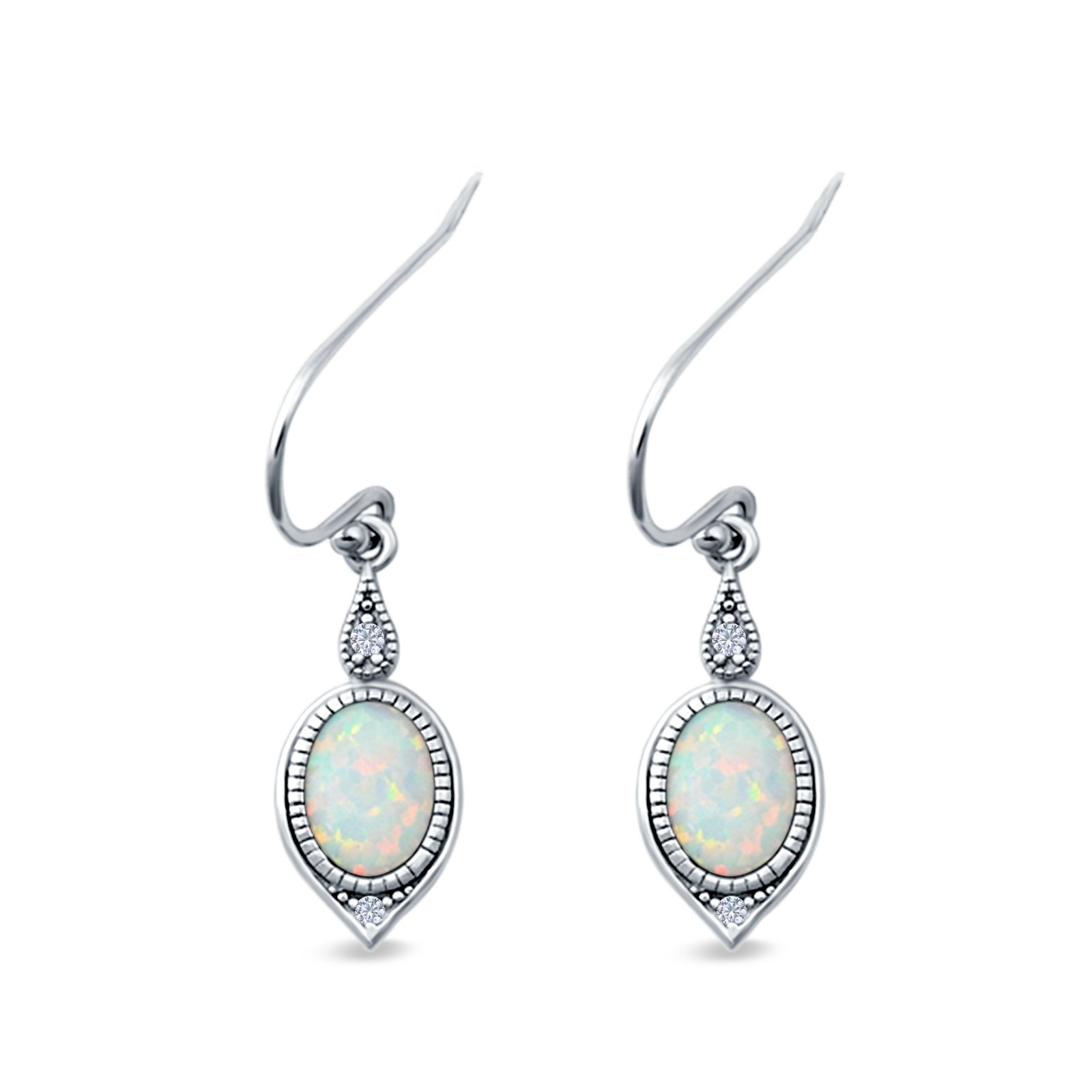 Drop Dangle Earrings Lab Created Opal 925 Sterling Silver (16mm)