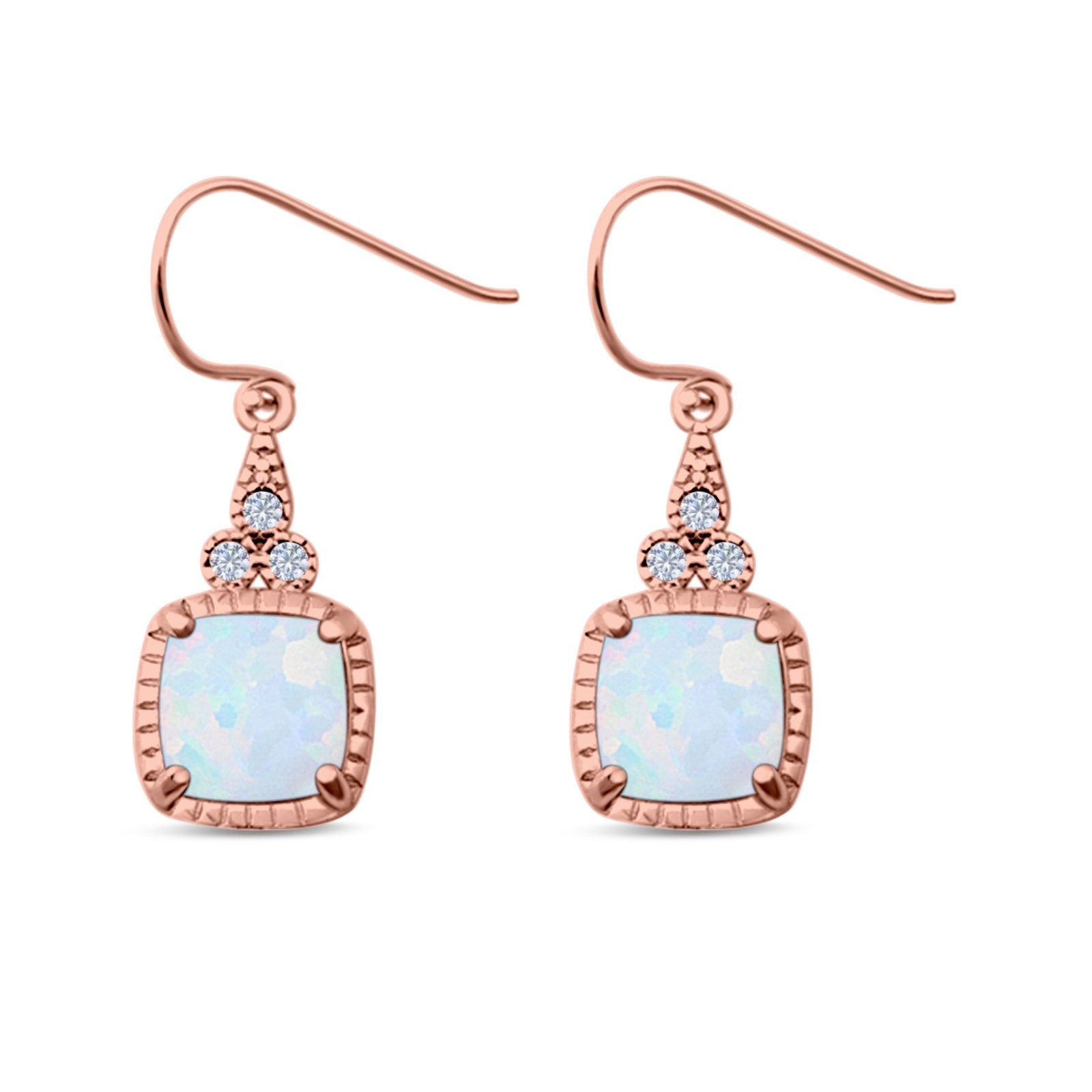 Drop Dangle Earrings Cushion Cut Lab Created Opal 925 Sterling Silver (15mm)