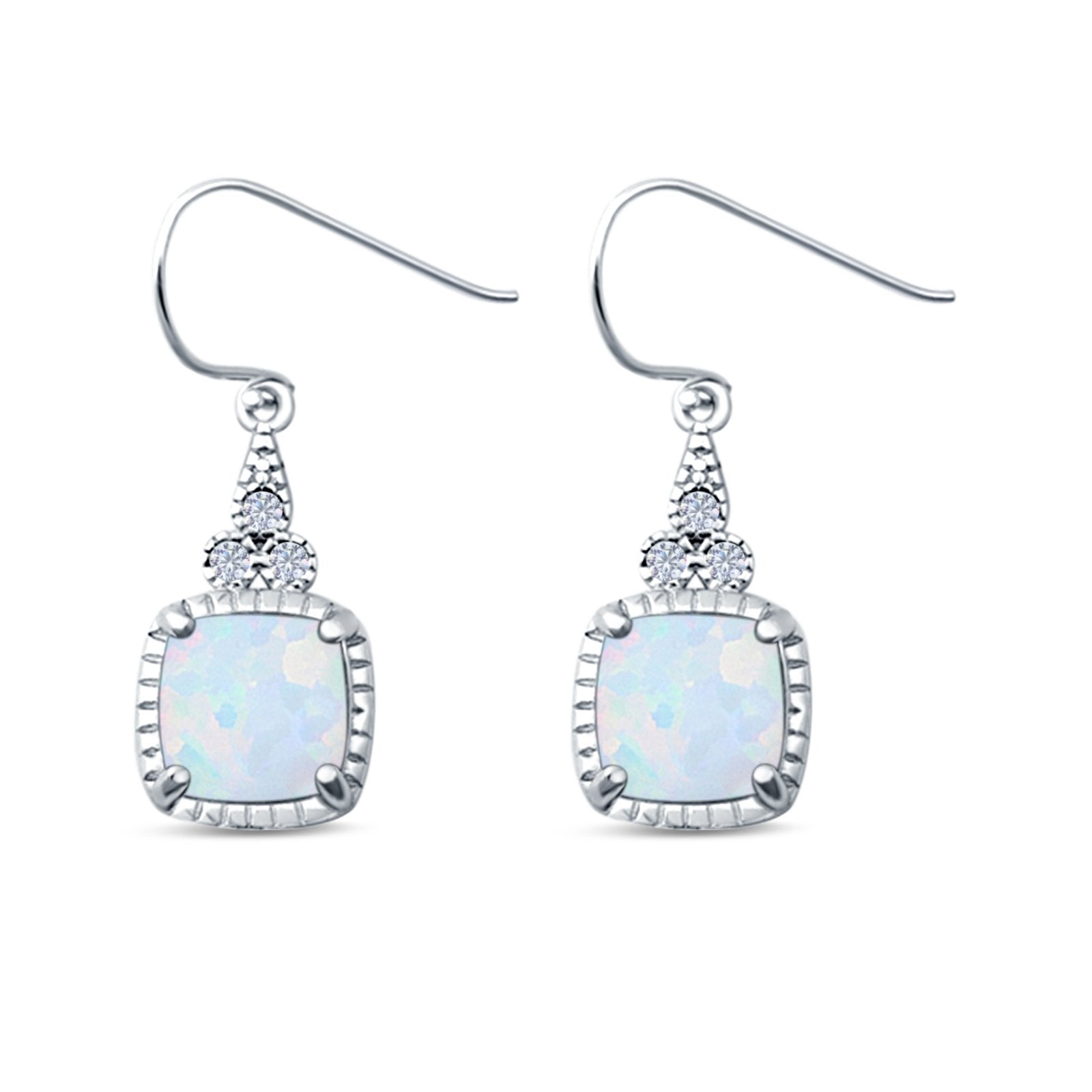 Drop Dangle Earrings Cushion Cut Lab Created Opal 925 Sterling Silver (15mm)