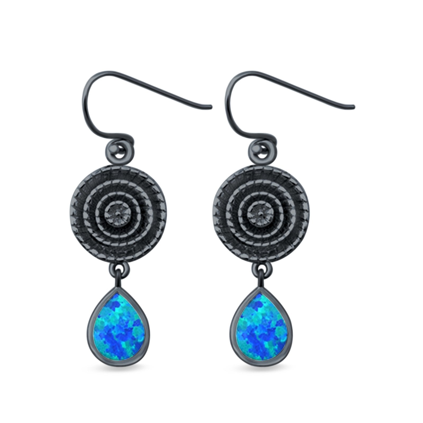 Teardrop Drop Dangle Earrings Pear Lab Created Opal 925 Sterling Silver (26mm)