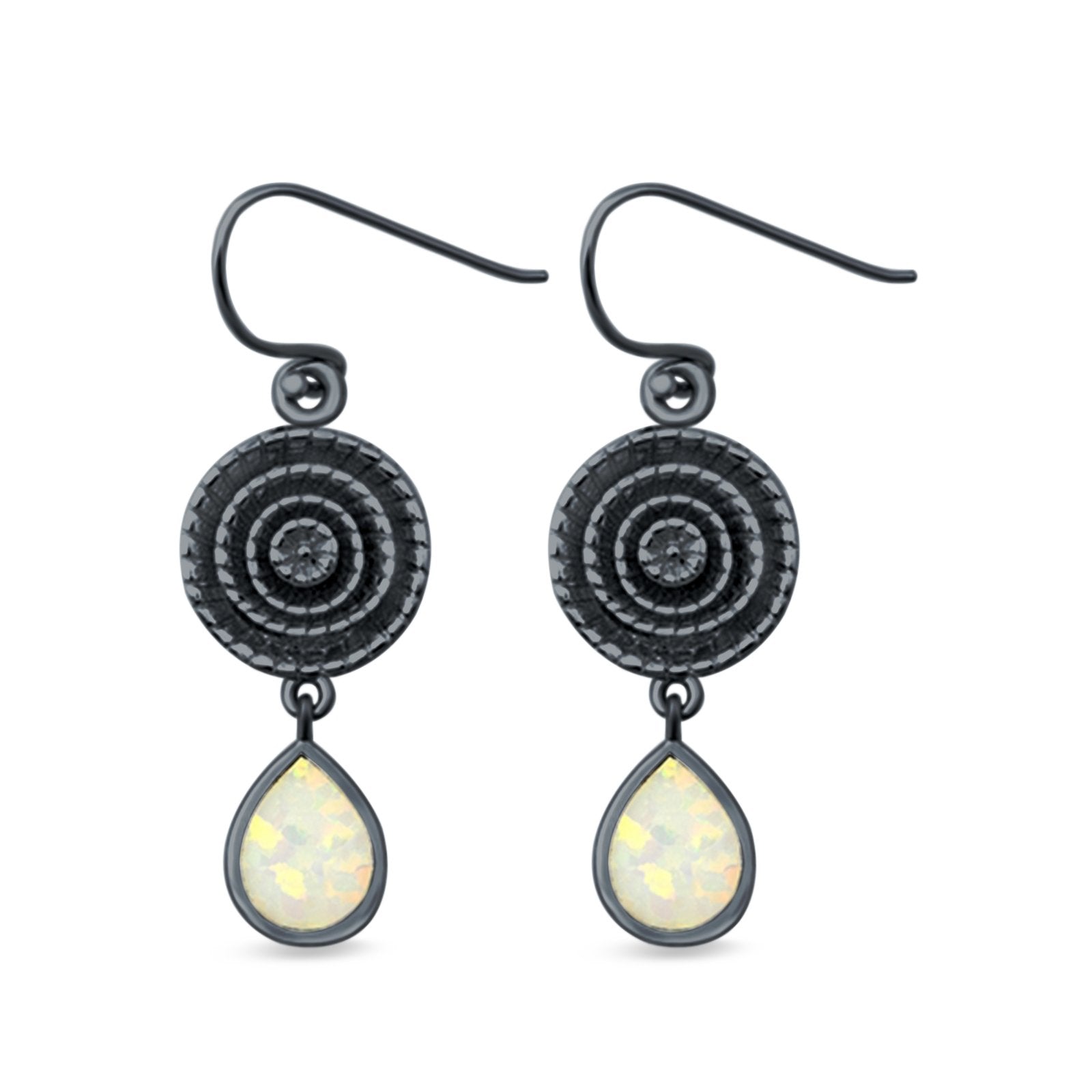 Teardrop Drop Dangle Earrings Pear Lab Created Opal 925 Sterling Silver (26mm)