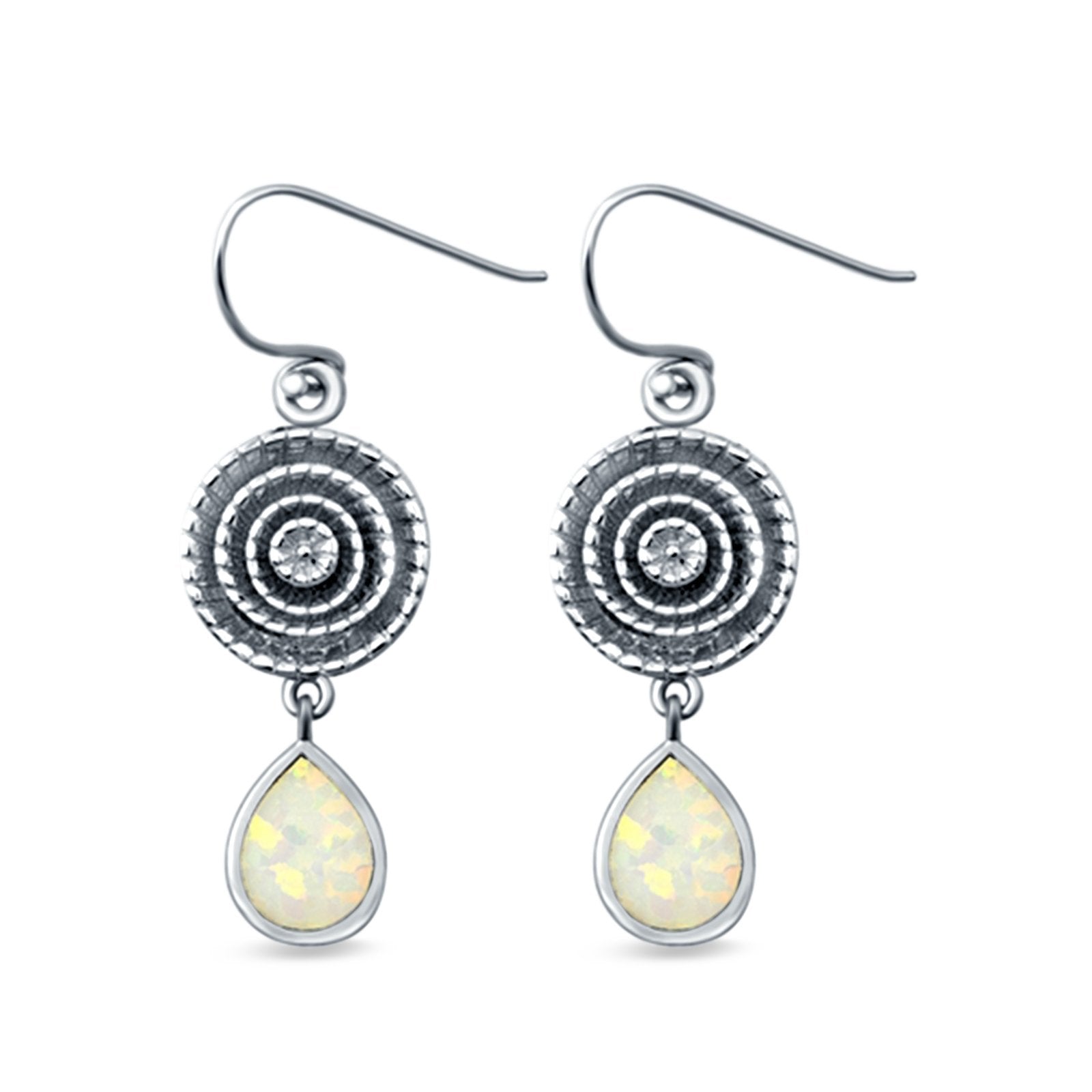 Teardrop Drop Dangle Earrings Pear Lab Created Opal 925 Sterling Silver (26mm)