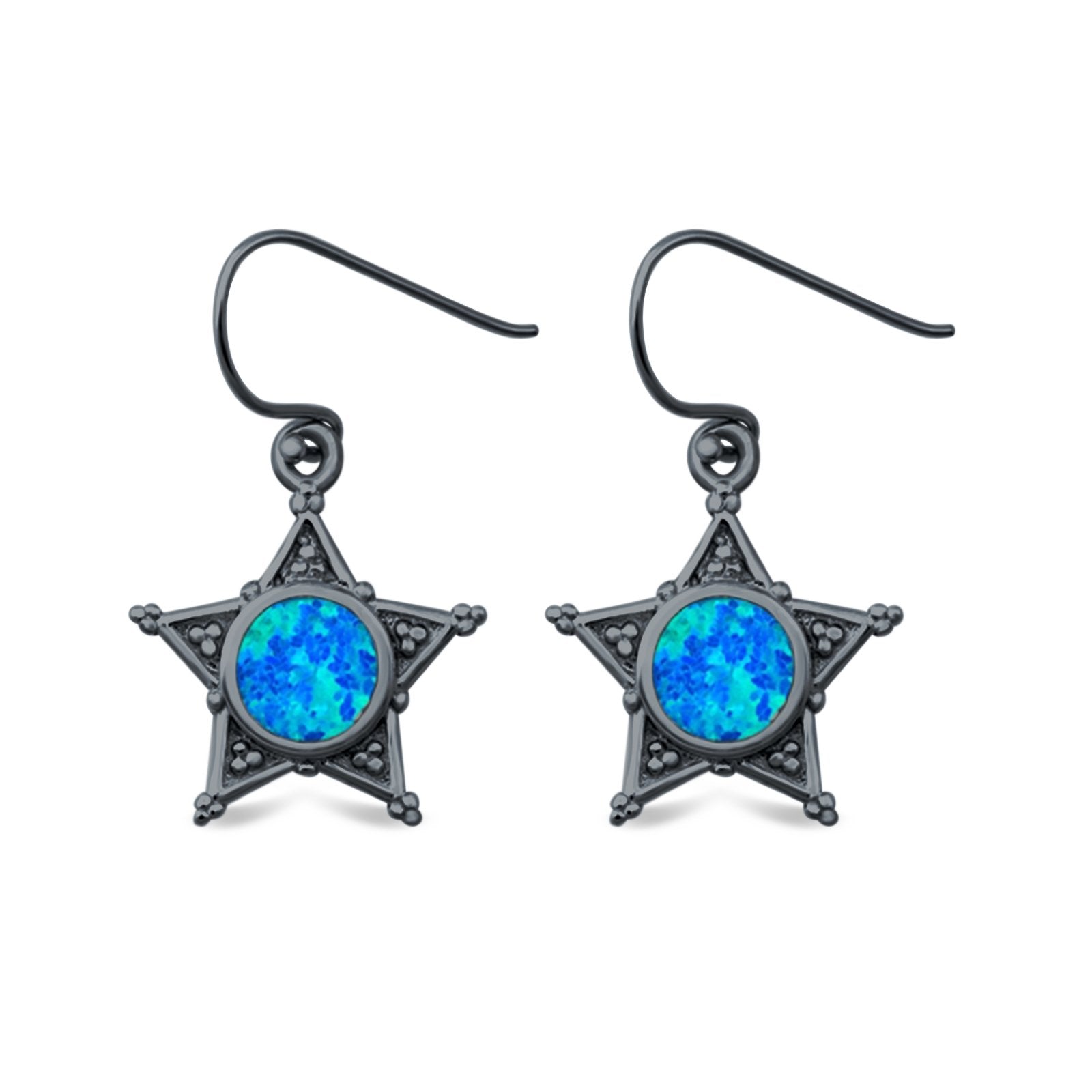 Sheriff Star Drop Dangle Earrings Round Lab Created Opal 925 Sterling Silver (14mm)
