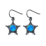 Sheriff Star Drop Dangle Earrings Round Lab Created Opal 925 Sterling Silver (14mm)
