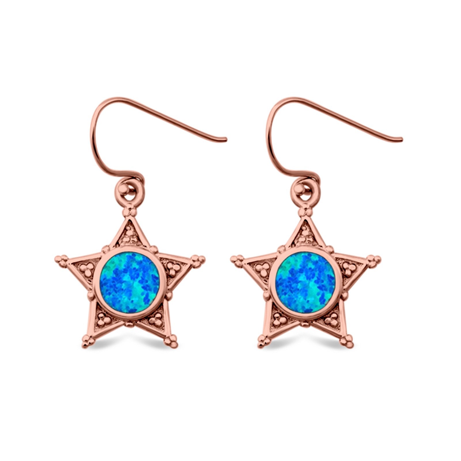 Sheriff Star Drop Dangle Earrings Round Lab Created Opal 925 Sterling Silver (14mm)