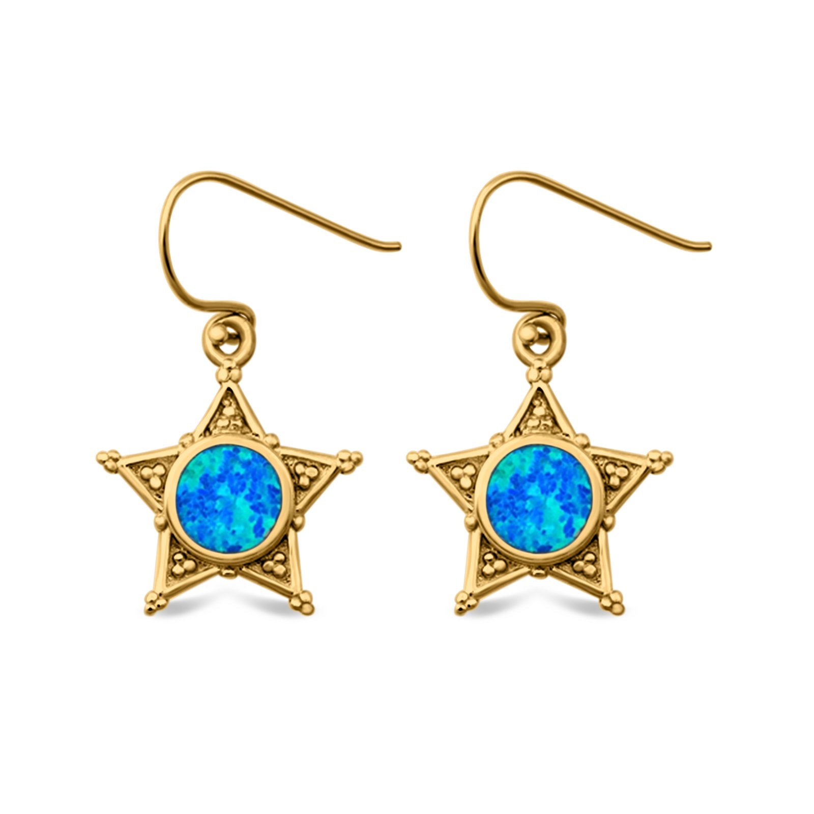 Sheriff Star Drop Dangle Earrings Round Lab Created Opal 925 Sterling Silver (14mm)