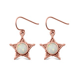 Sheriff Star Drop Dangle Earrings Round Lab Created Opal 925 Sterling Silver (14mm)