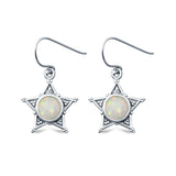 Sheriff Star Drop Dangle Earrings Round Lab Created Opal 925 Sterling Silver (14mm)