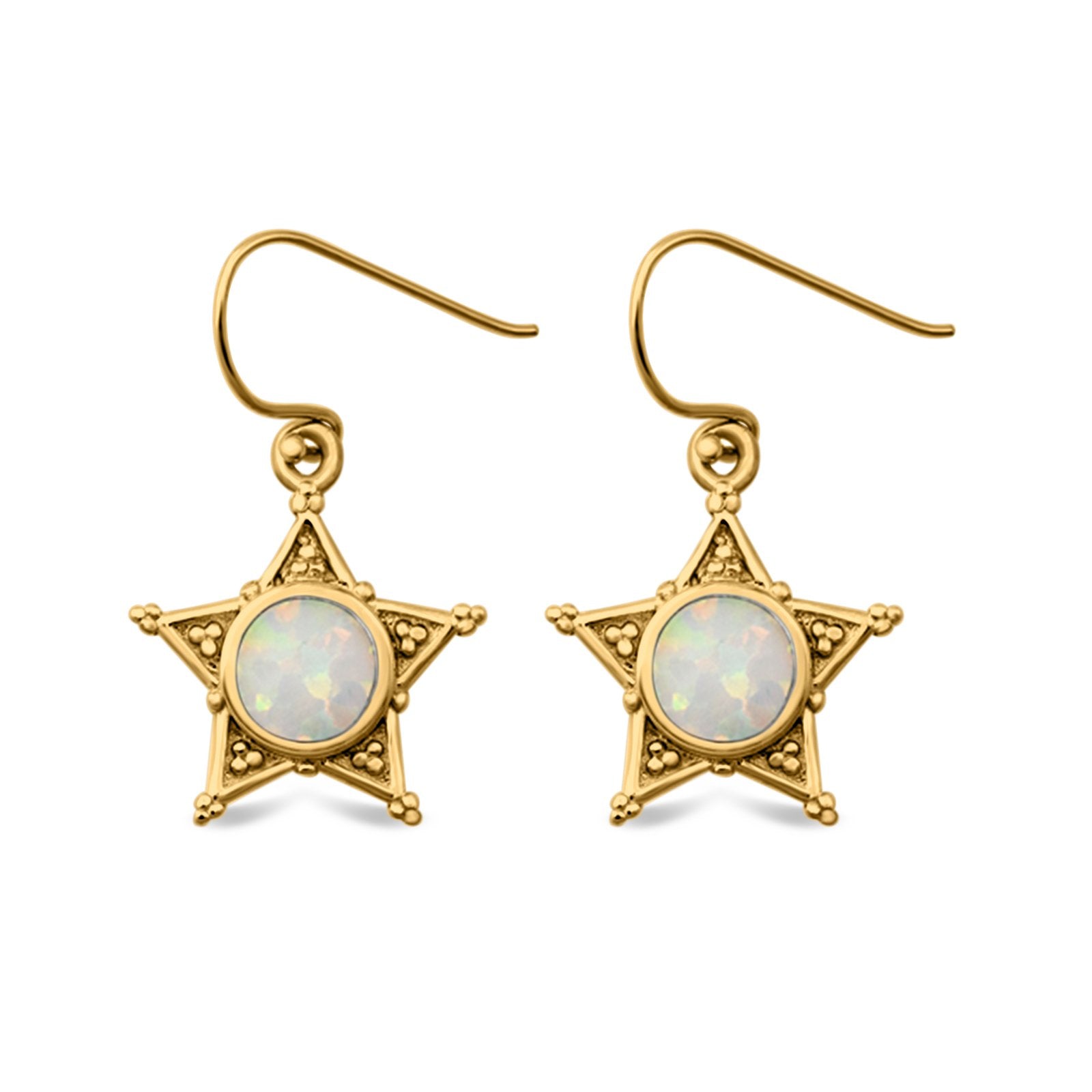 Sheriff Star Drop Dangle Earrings Round Lab Created Opal 925 Sterling Silver (14mm)
