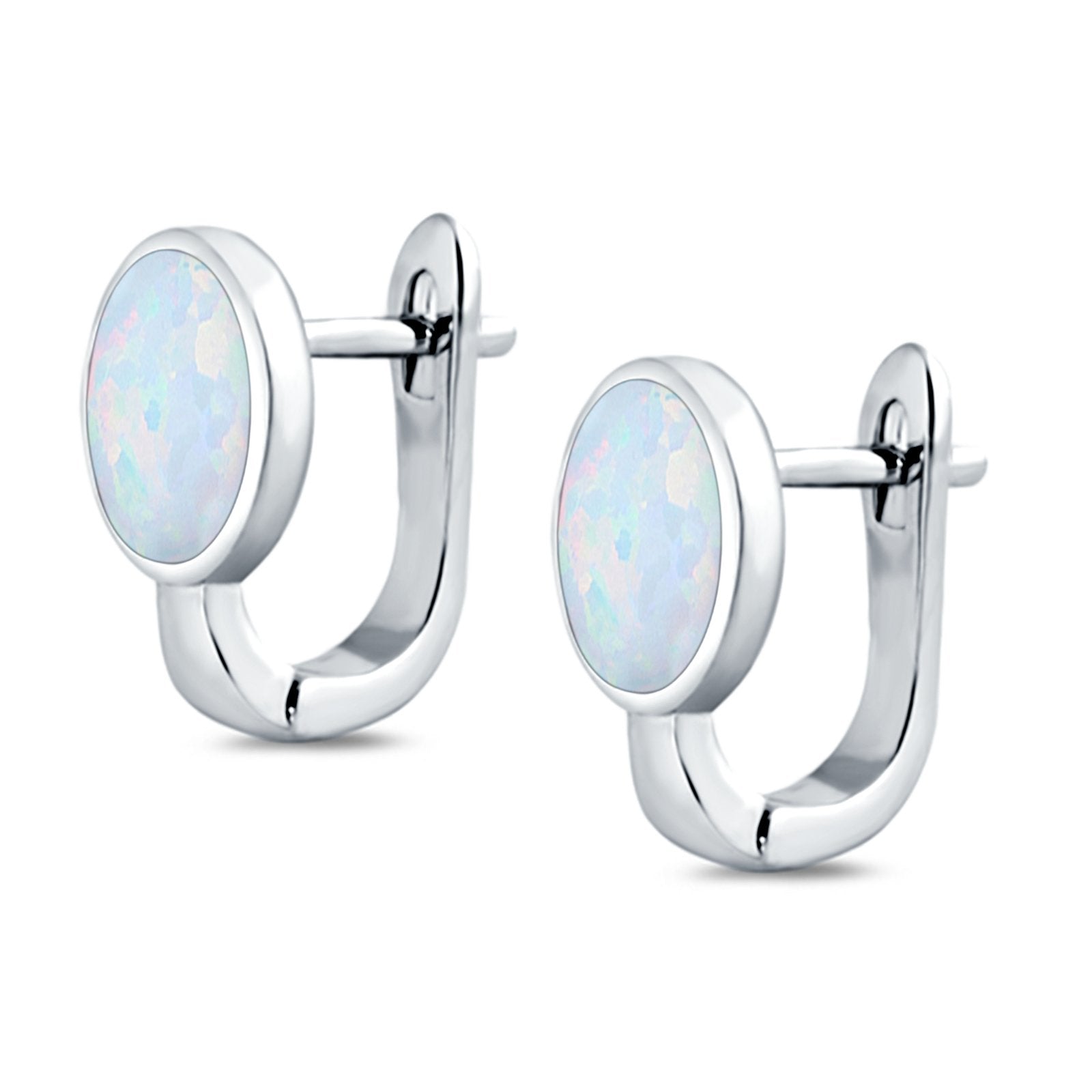 Stud Earrings Oval Lab Created Opal 925 Sterling Silver (14mm)