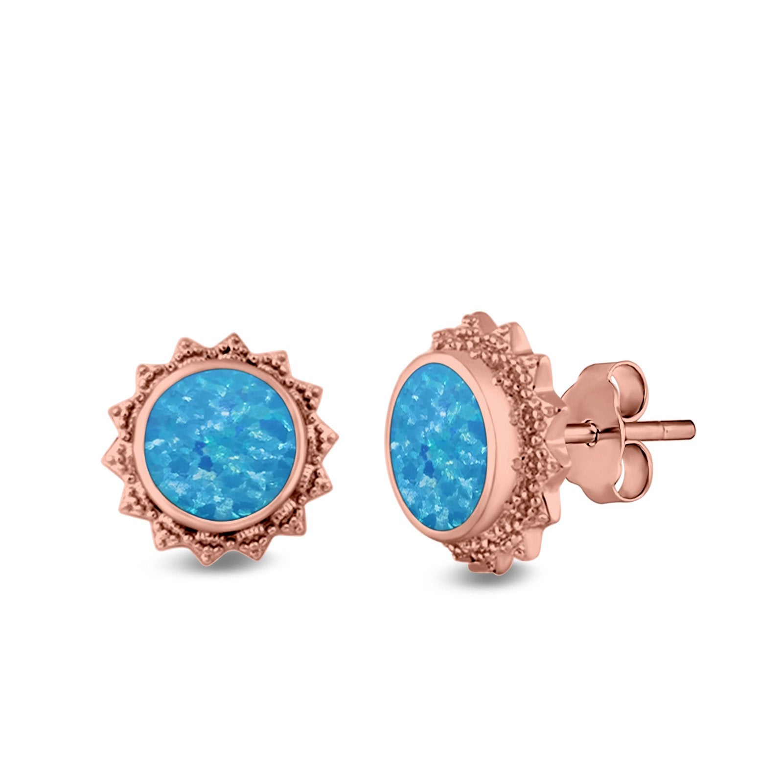 Round Stud Earrings Lab Created Opal 925 Sterling Silver (11mm)