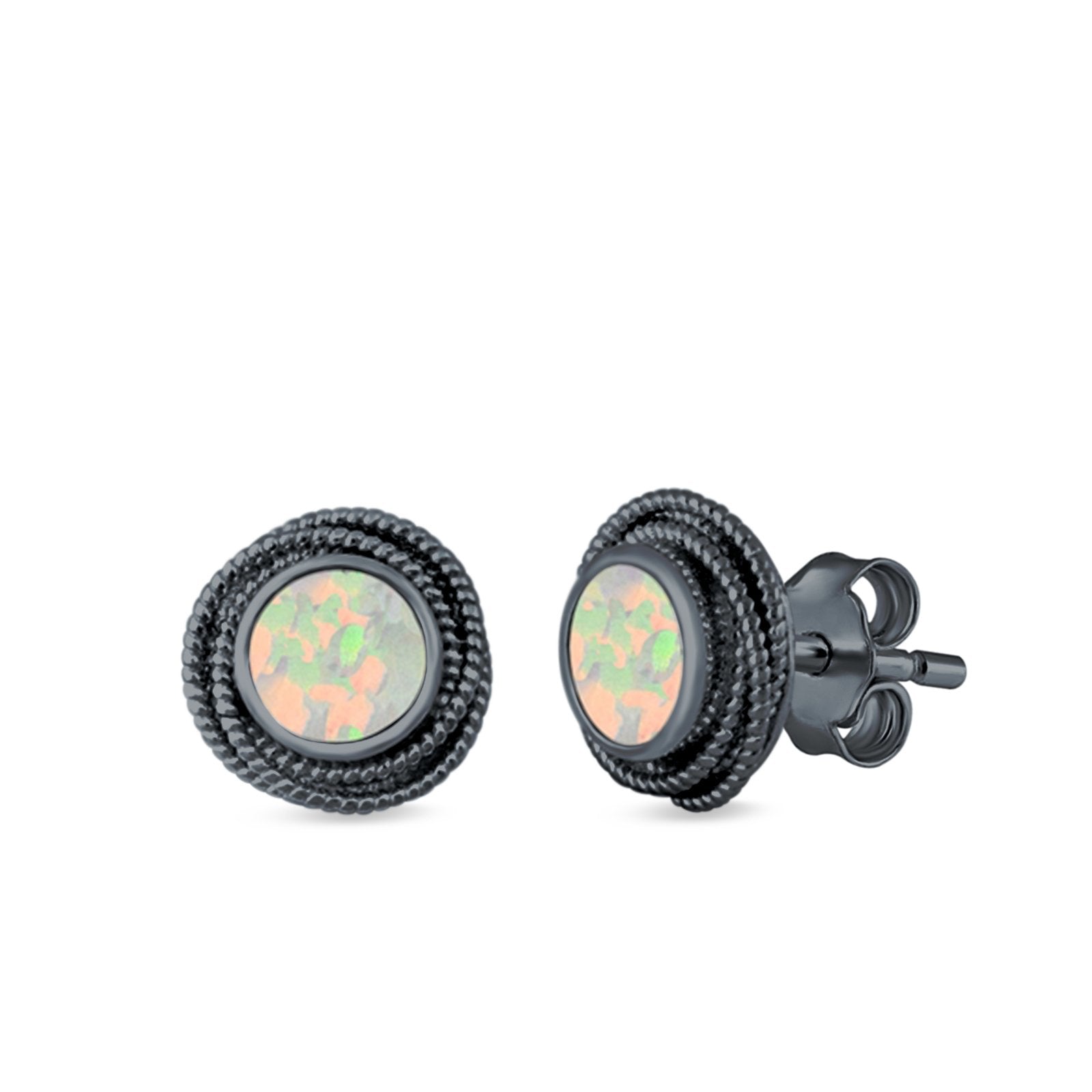 Round Rope Stud Earrings Lab Created Opal 925 Sterling Silver (10mm)