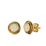 Round Rope Stud Earrings Lab Created Opal 925 Sterling Silver (10mm)