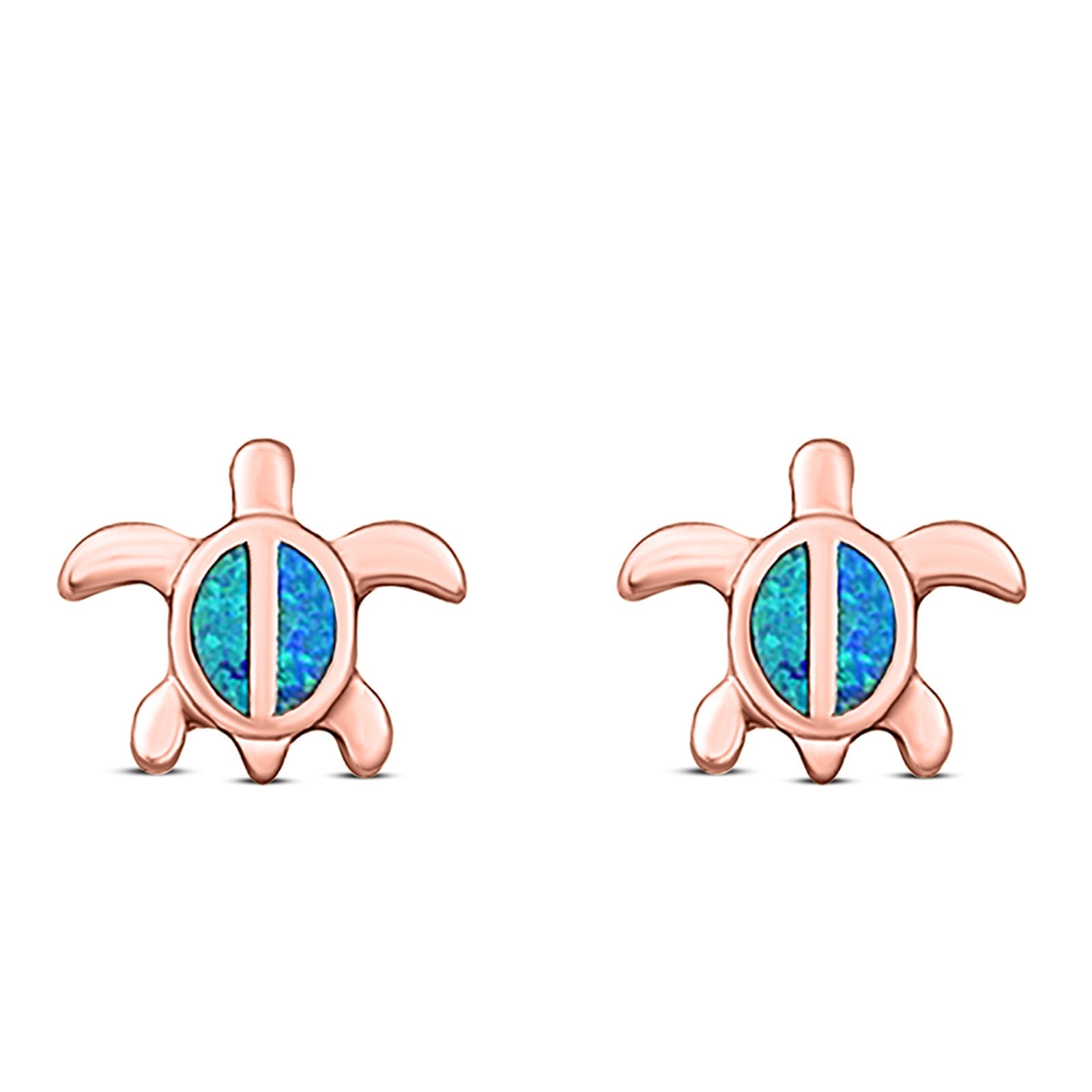 Turtle Stud Earring Created Opal Solid 925 Sterling Silver (8mm)