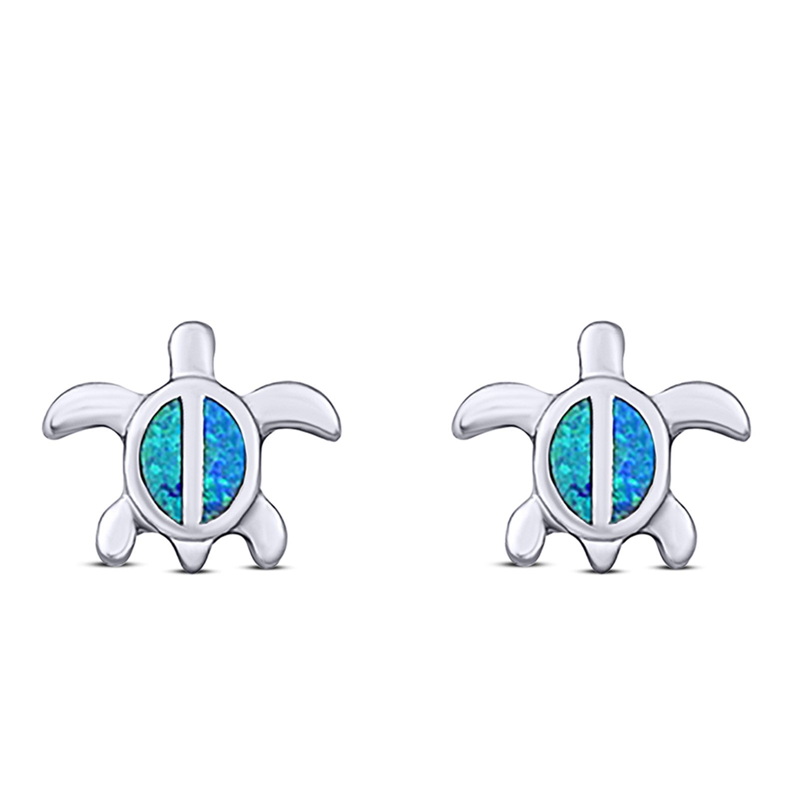 Turtle Stud Earring Created Opal Solid 925 Sterling Silver (8mm)