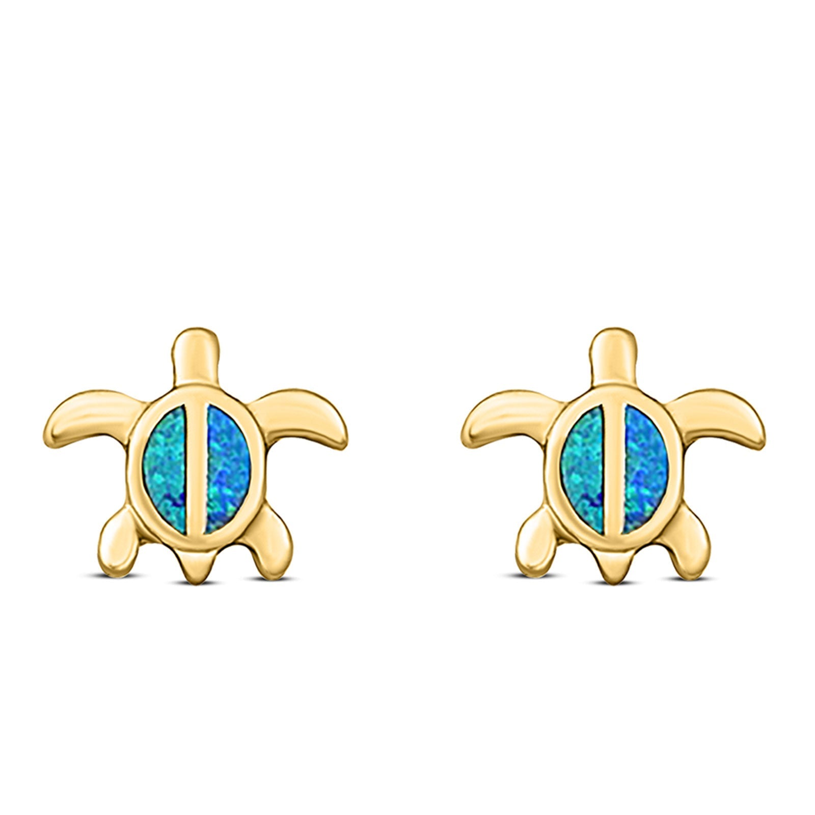 Turtle Stud Earring Created Opal Solid 925 Sterling Silver (8mm)
