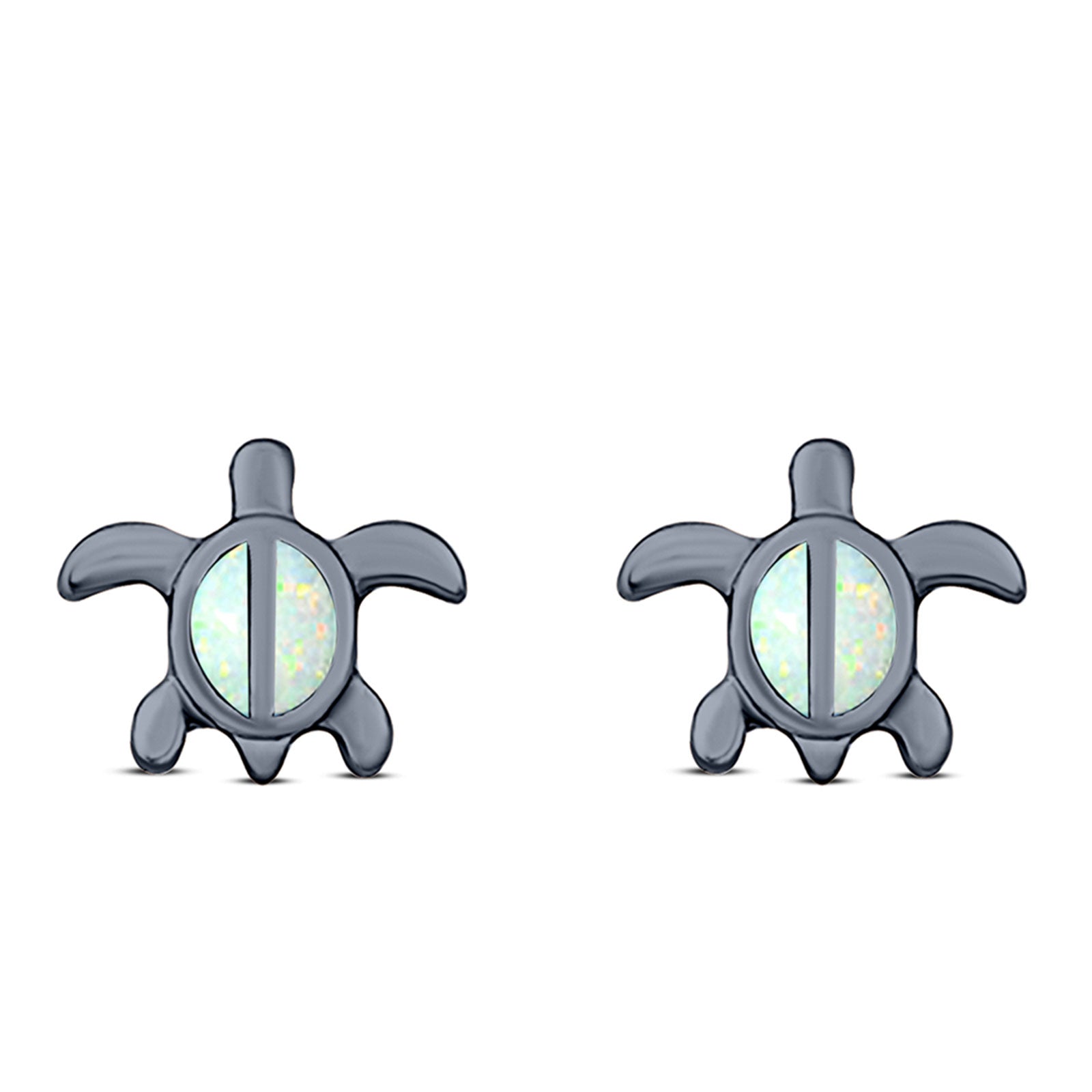 Turtle Stud Earring Created Opal Solid 925 Sterling Silver (8mm)