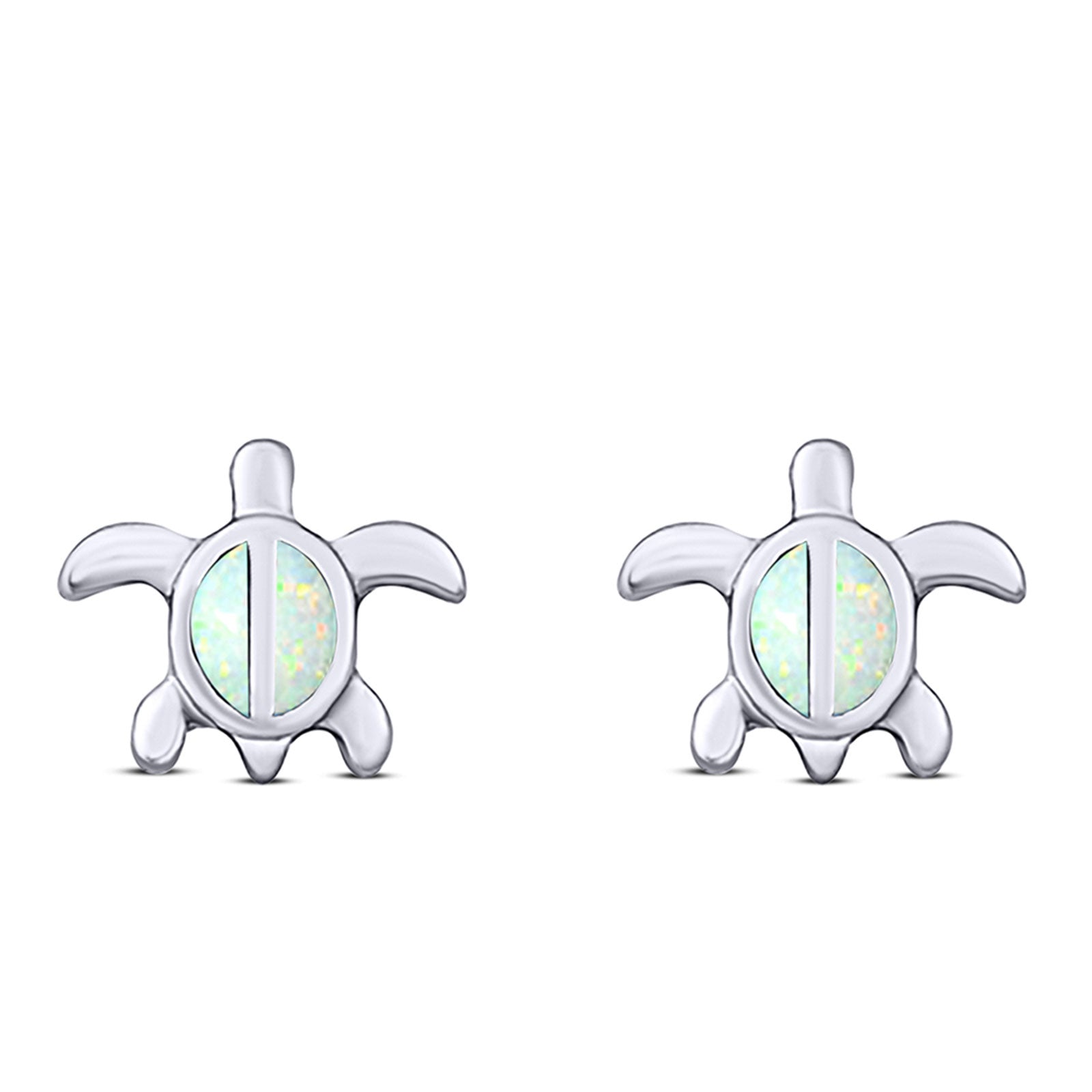 Turtle Stud Earring Created Opal Solid 925 Sterling Silver (8mm)