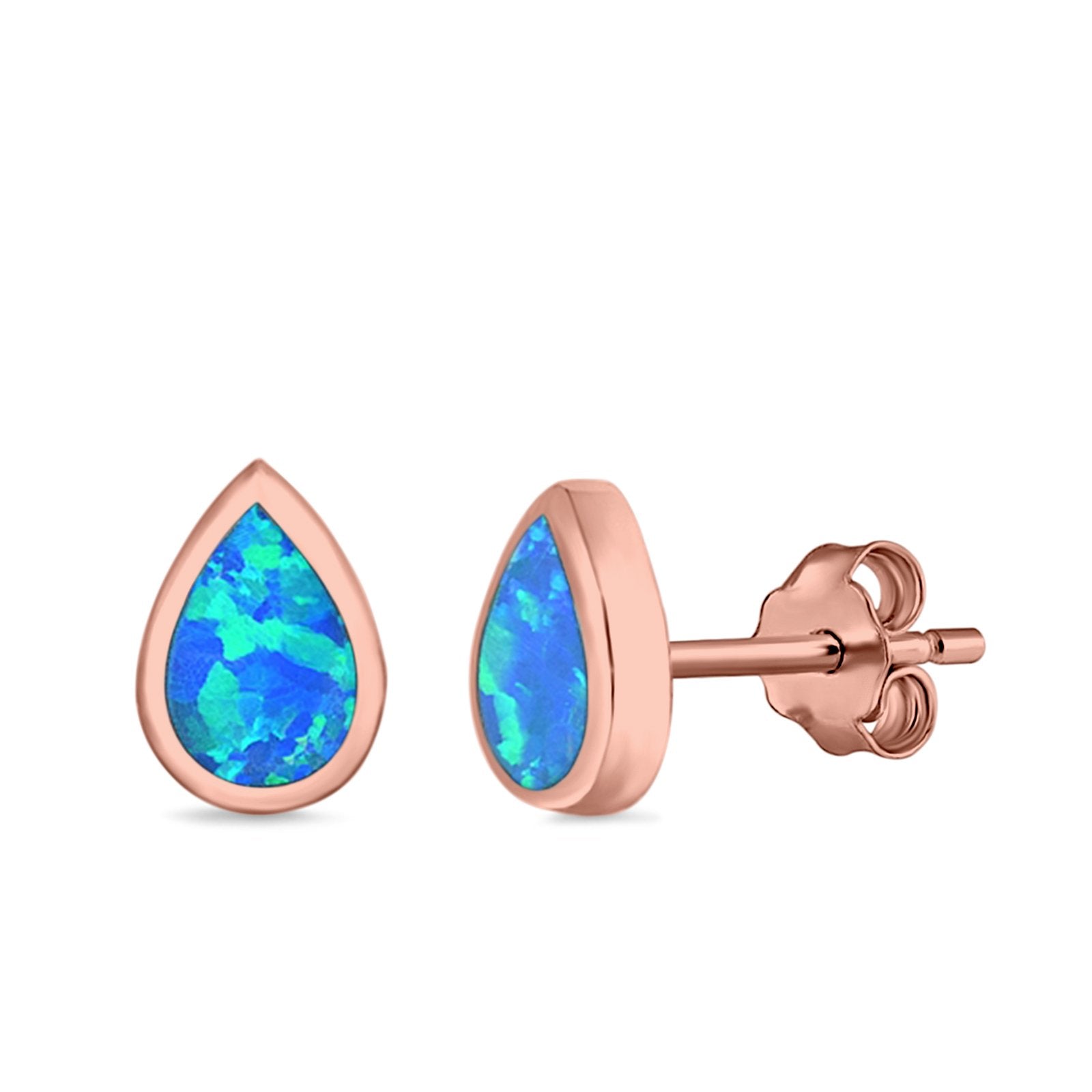 Pear Shape Stud Earrings Lab Created Opal 925 Sterling Silver (7.5mm)