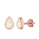 Pear Shape Stud Earrings Lab Created Opal 925 Sterling Silver (7.5mm)
