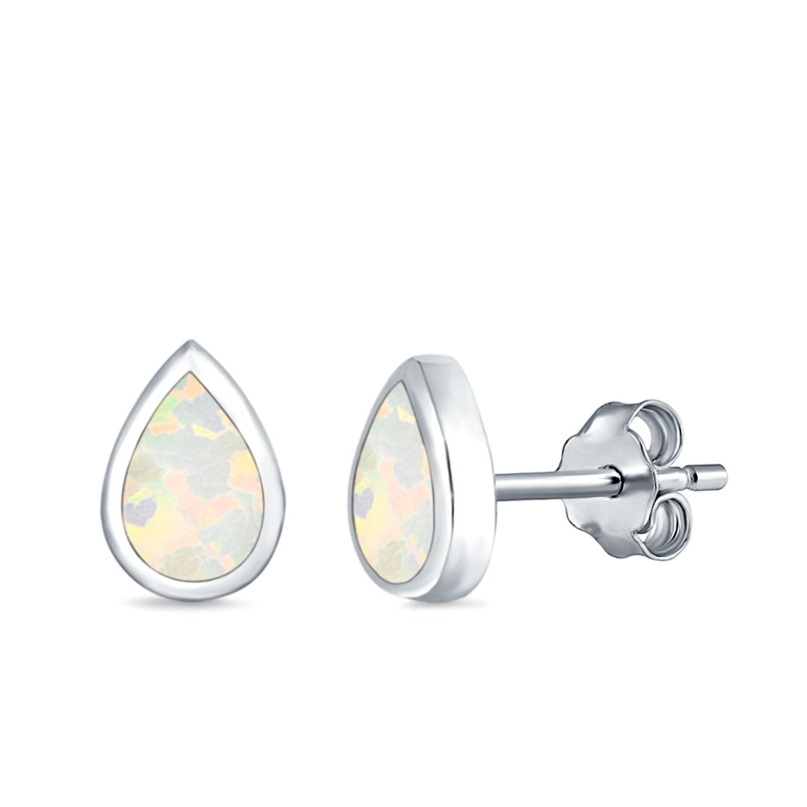 Pear Shape Stud Earrings Lab Created Opal 925 Sterling Silver (7.5mm)