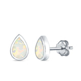 Pear Shape Stud Earrings Lab Created Opal 925 Sterling Silver (7.5mm)