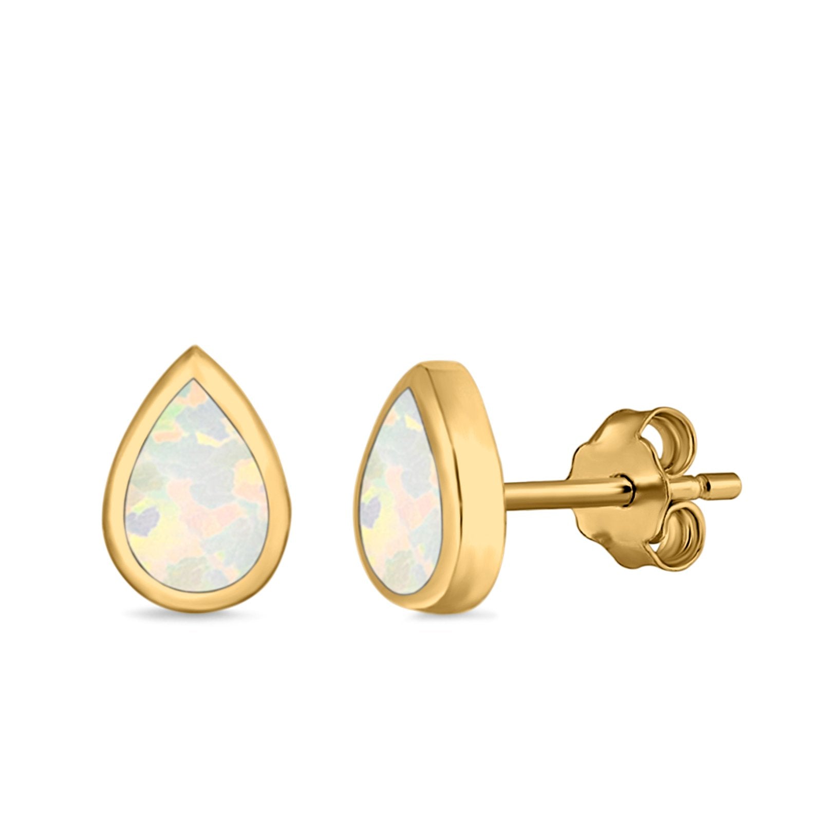 Pear Shape Stud Earrings Lab Created Opal 925 Sterling Silver (7.5mm)