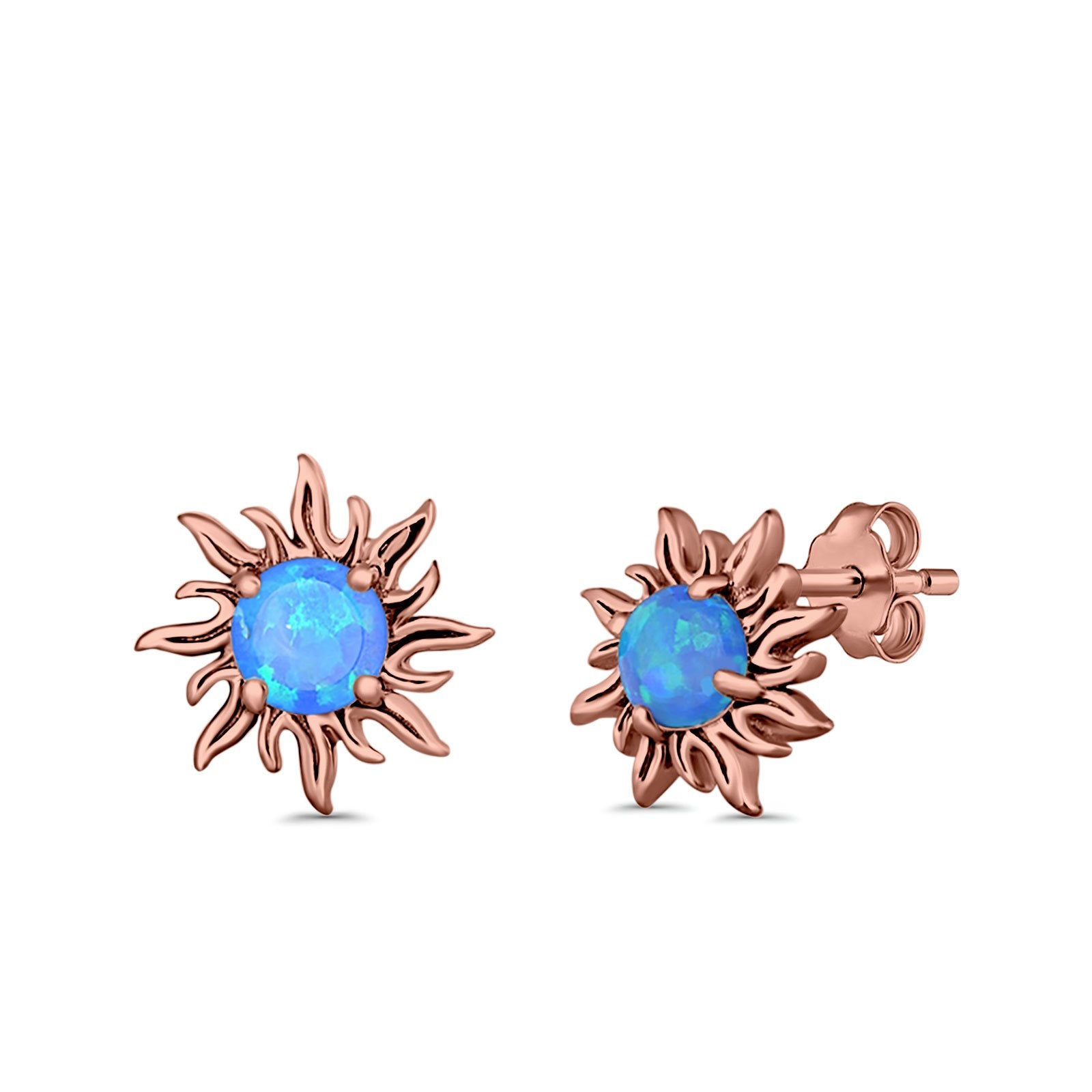 Sun Stud Earrings Lab Created Opal 925 Sterling Silver (14mm)