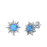 Sun Stud Earrings Lab Created Opal 925 Sterling Silver (14mm)