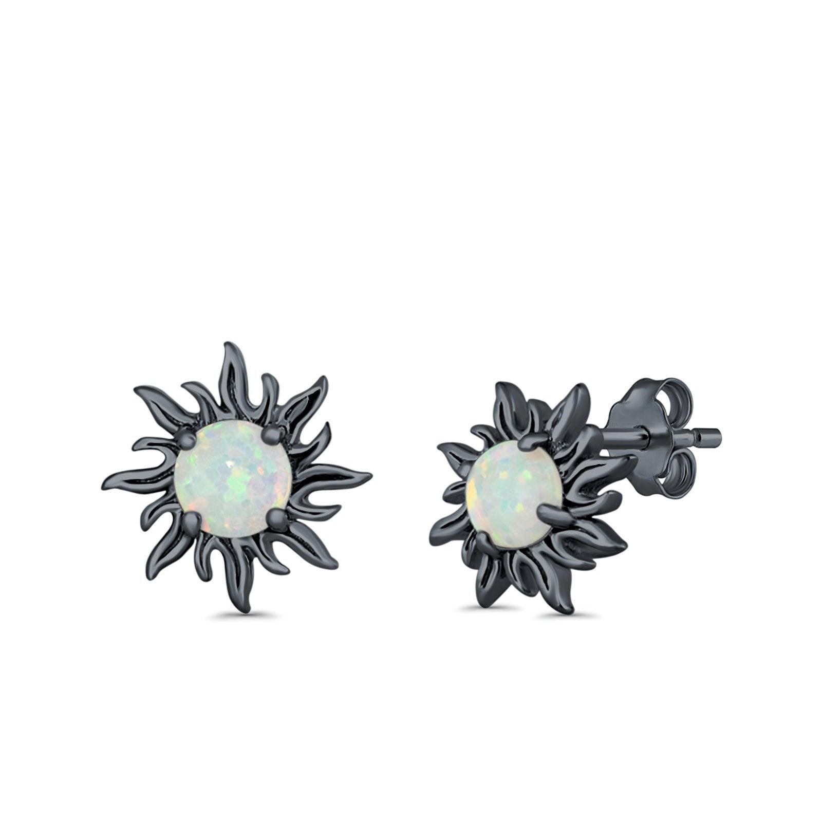 Sun Stud Earrings Lab Created Opal 925 Sterling Silver (14mm)
