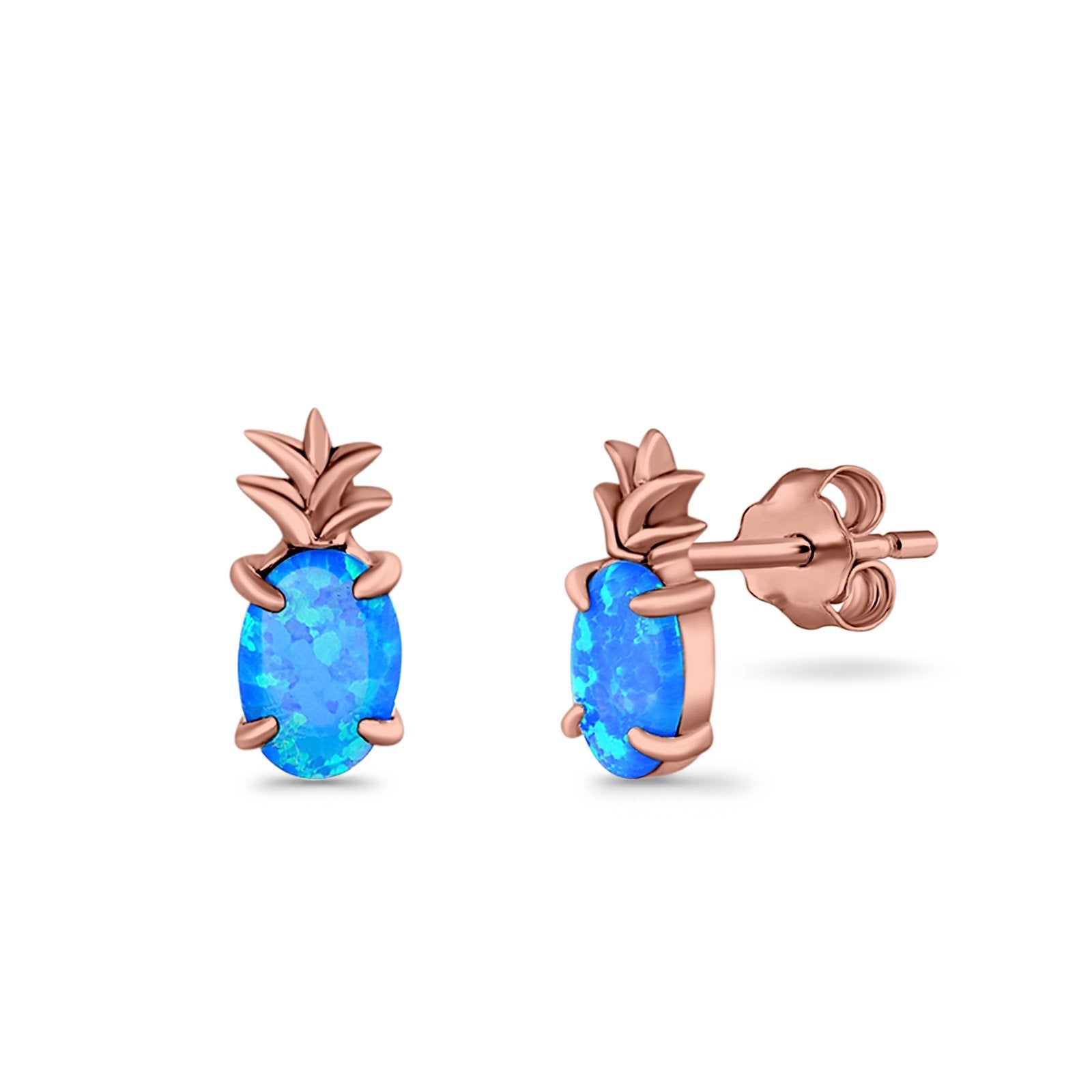 Pineapple Stud Earrings Lab Created Opal 925 Sterling Silver (15mm)