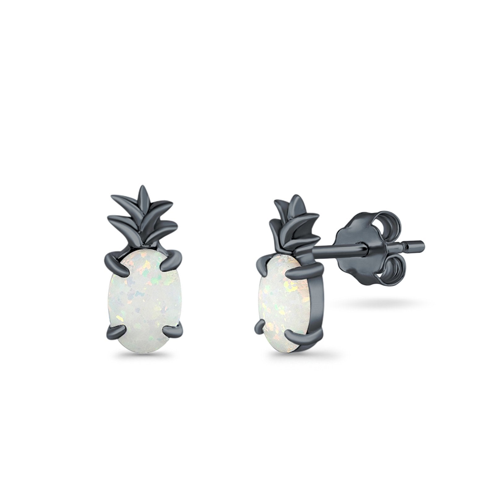 Pineapple Stud Earrings Lab Created Opal 925 Sterling Silver (15mm)